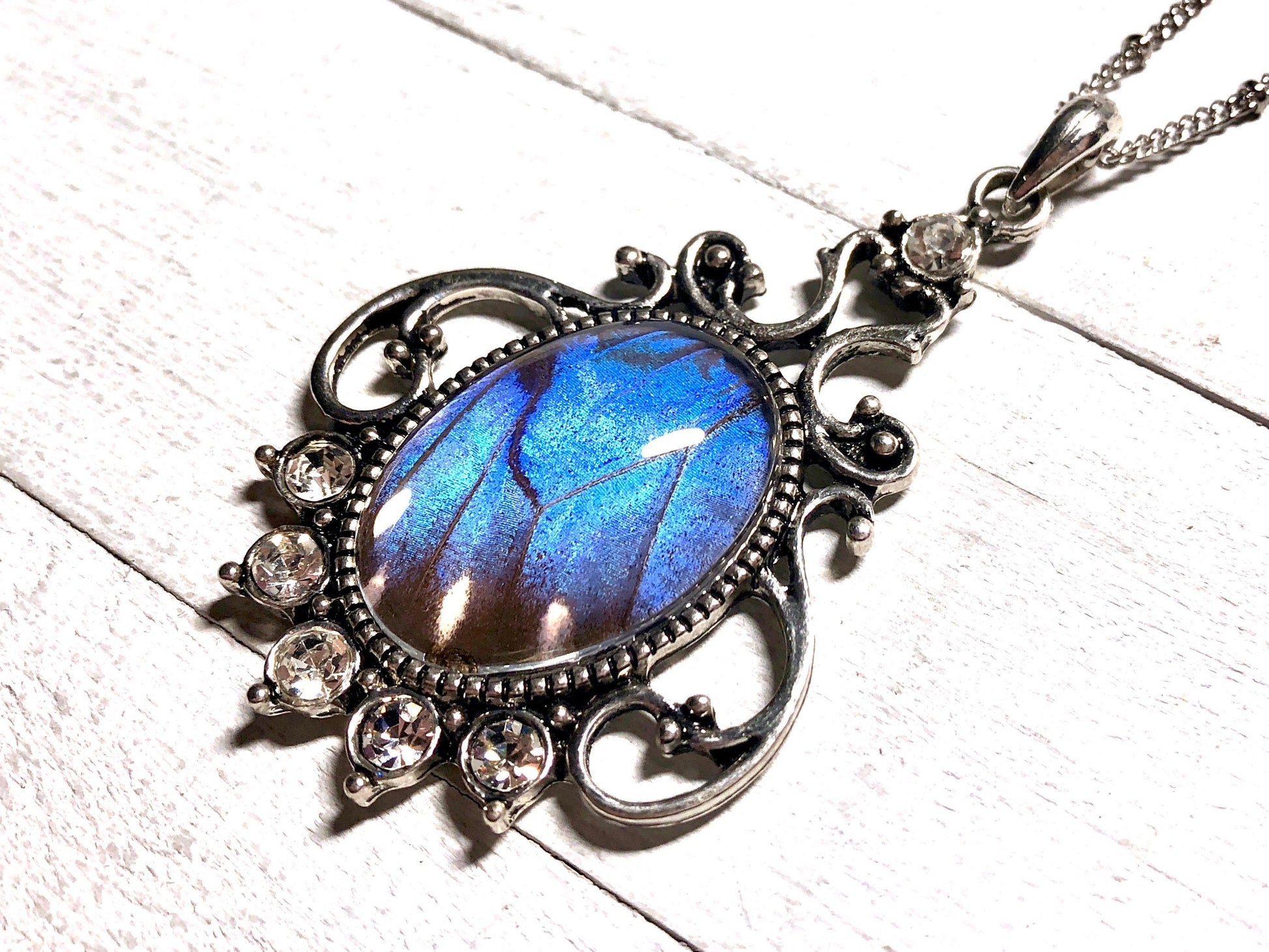Real butterfly wing necklace Framed blue morpho butterfly necklace sterling silver butterfly necklace for women birthday gifts