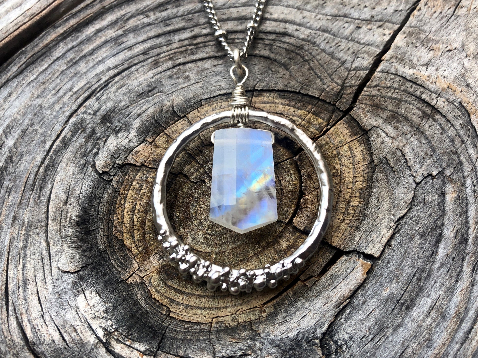 Raw moonstone necklace silver Rainbow moonstone jewelry for women Natural moonstone pendant Moon stone necklace Large moonstone necklace