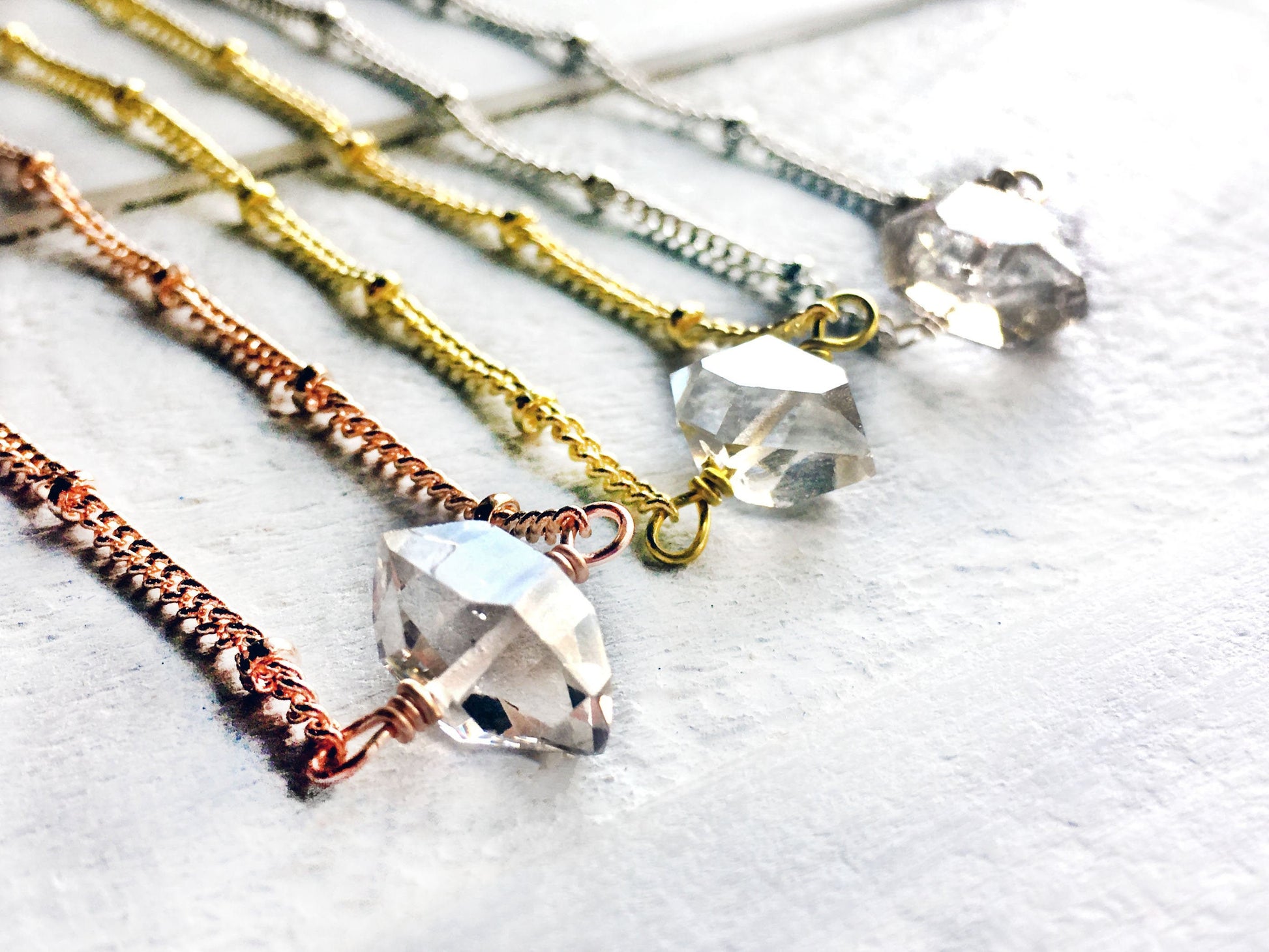 Raw diamond necklace Herkimer diamond necklaces for women April birthstone necklace Quartz diamond birthstone necklace April birthstone gift