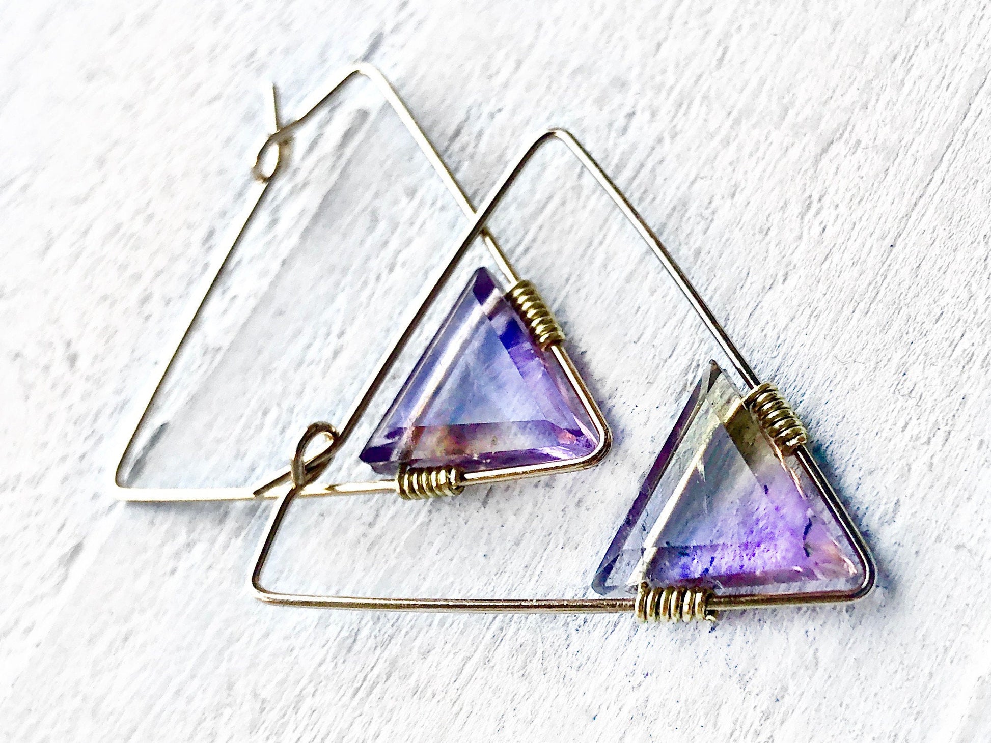 Moonstone earrings Geometric hoop earrings Triangle earrings Raw moonstone hoop earrings Triangle hoop earrings Triangle gemstone earrings