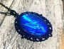 Real blue morpho butterfly wing necklace black and blue pendant gunmetal black chain aqua aura pendant Blue Sapphire Jewelry blue druzy