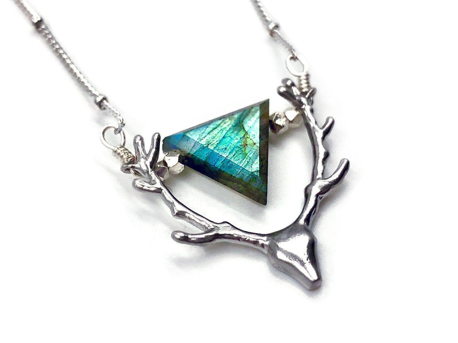 Deer necklace for women Raw labradorite necklace Christmas gifts for her friend Antler necklace Reindeer necklace Deer skull necklace