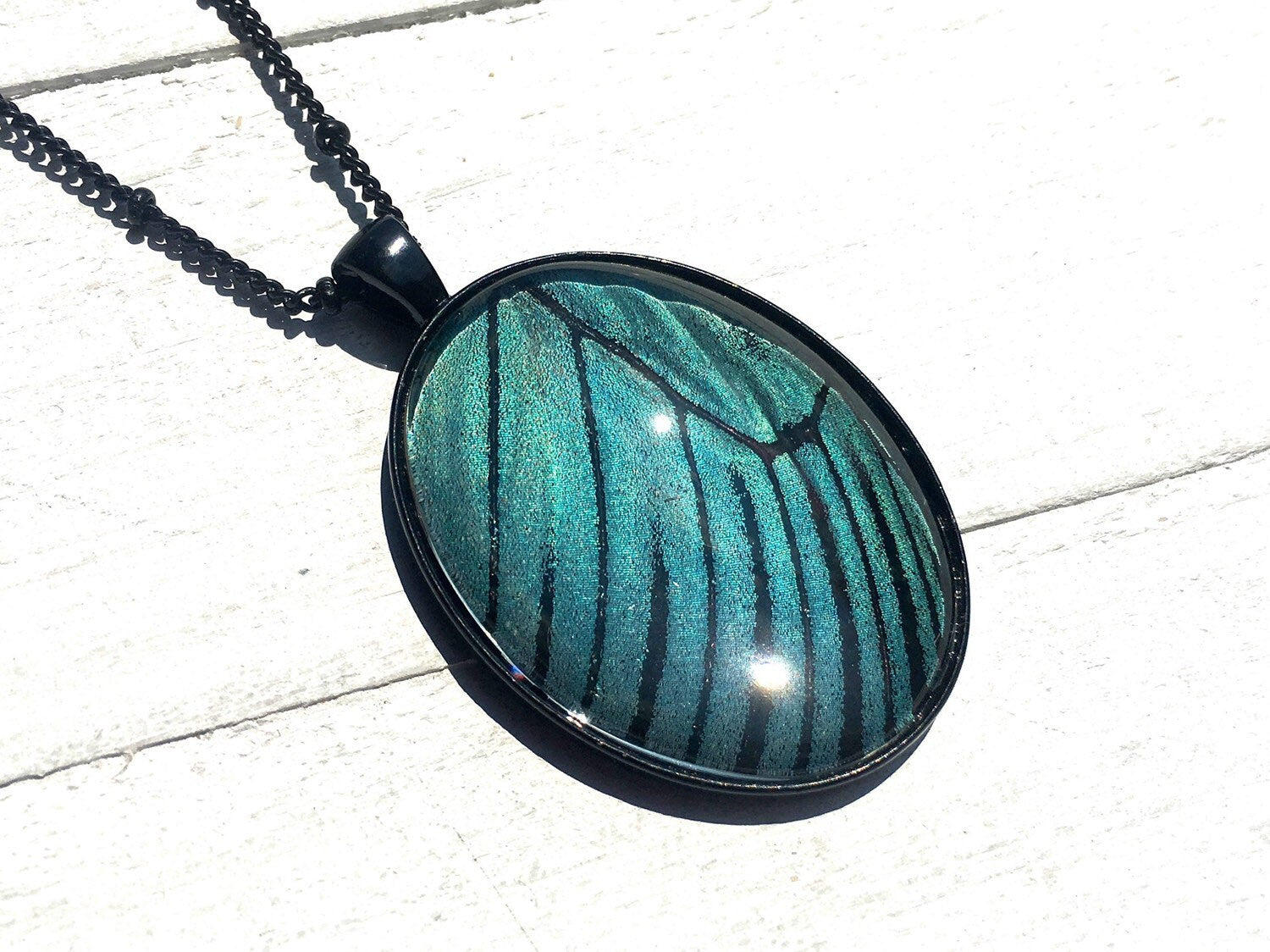 Preserved butterfly wing necklace Black necklace women Long black chain necklace for women necklace All black everything