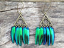 Real beetle wing earrings Fringe earring scarab beetle earrings Edgy earrings Gold triangle earrings Jewel beetle Green elytra