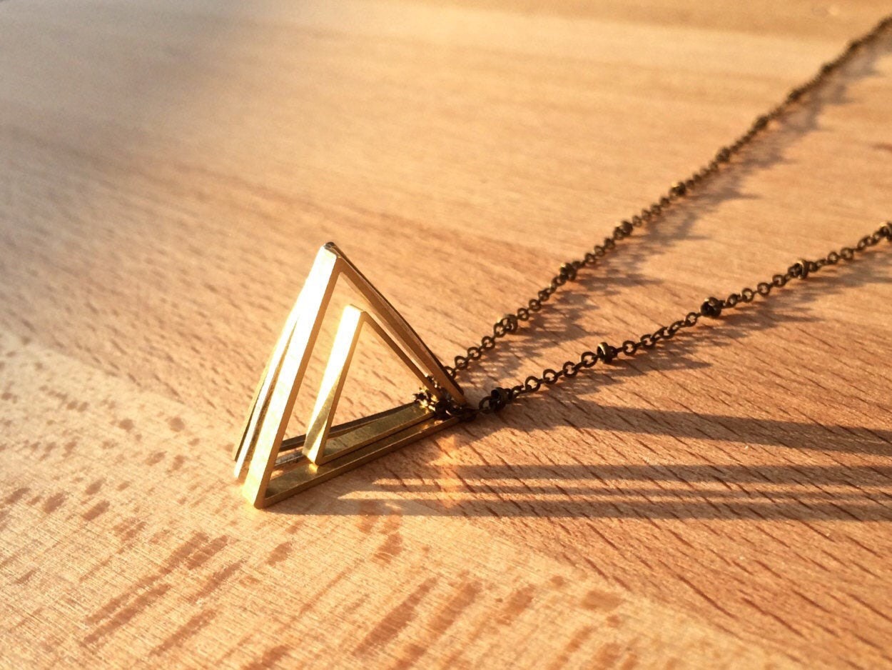 Gold Triangle Necklace Geometric necklace Sacred Geometry jewelry Long Triangle necklace Womens Mens Triangle necklace Illuminati Tri delta