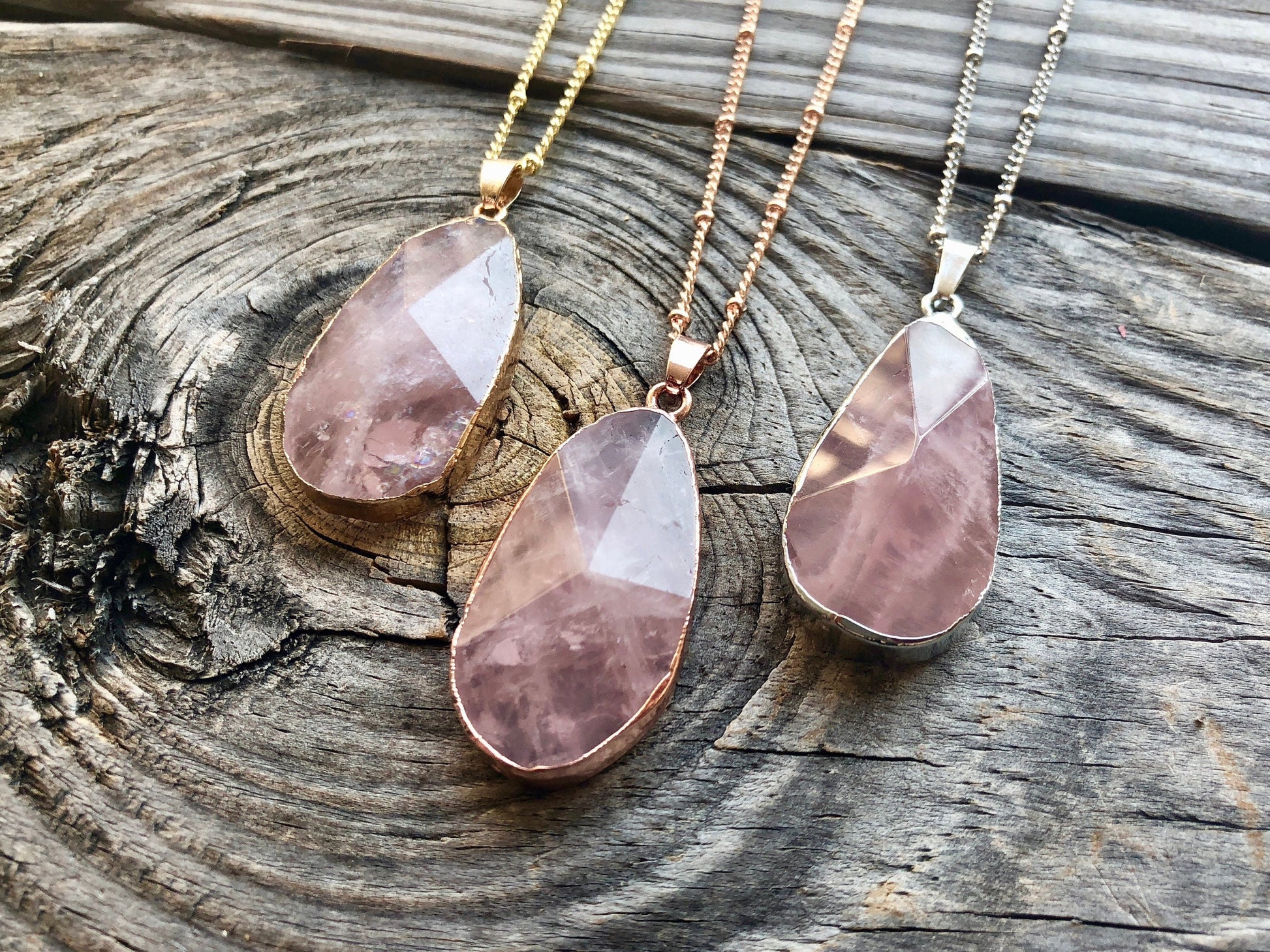Raw rose quartz necklace 14k gold rose quartz jewelry large rose quartz pendant sterling silver Healing rose quartz necklaces Rose crystal