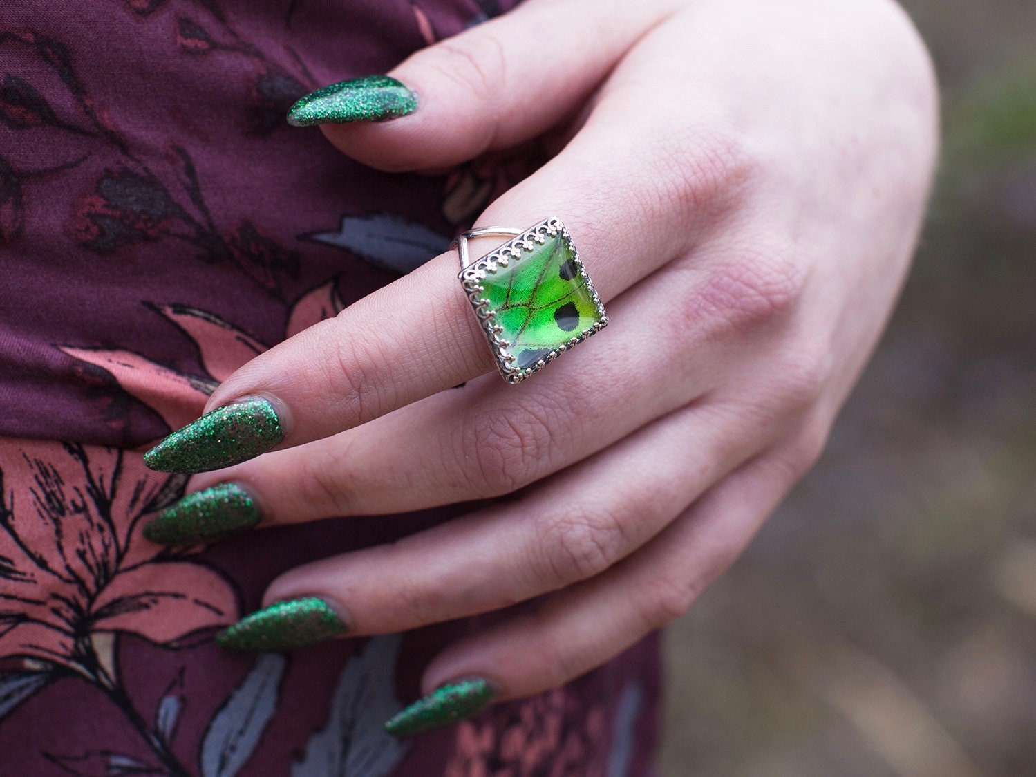 Real butterfly wing ring Sterling silver butterfly ring Witchy ring Pressed flower ring Real insect ring bug ring Botanical ring