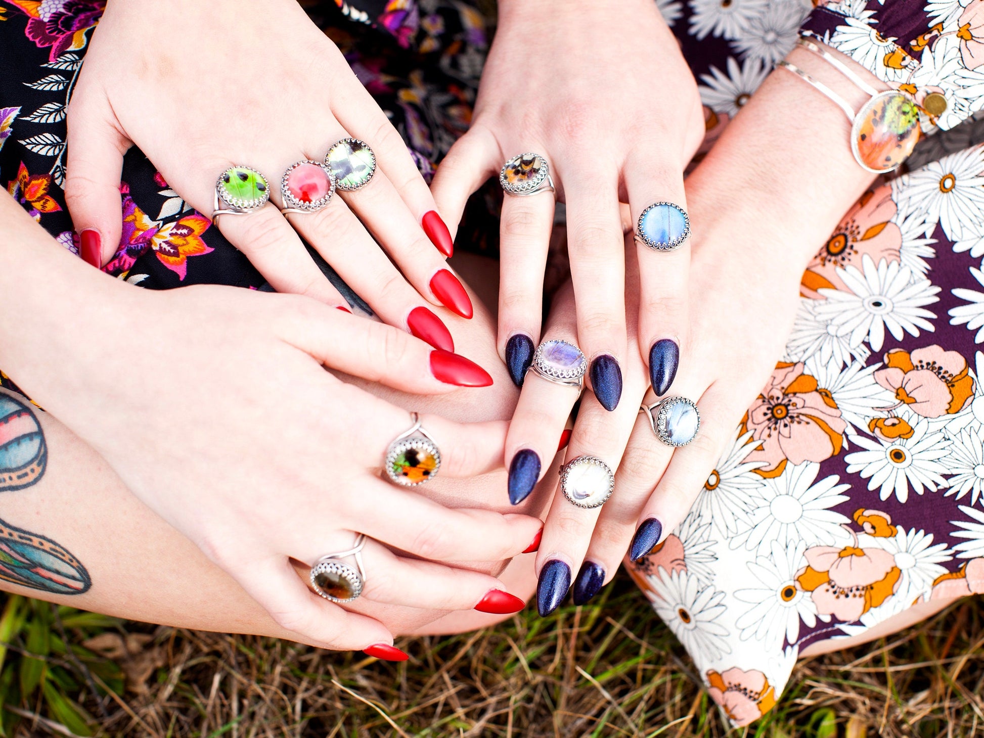 Real butterfly wing Jewelry Best friend rings for 2 Real butterfly wing ring Pressed flower ring Adjustable Sterling silver rings for women