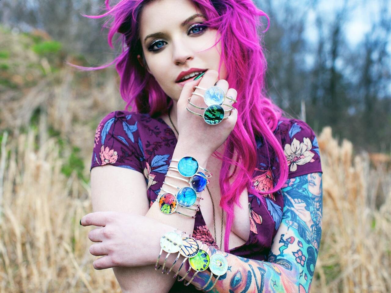 Real Butterfly Wing bracelet bangle Black cuff bracelet Purple and teal Gunmetal bracelet Glass terrarium bracelet Sunset moth bracelet