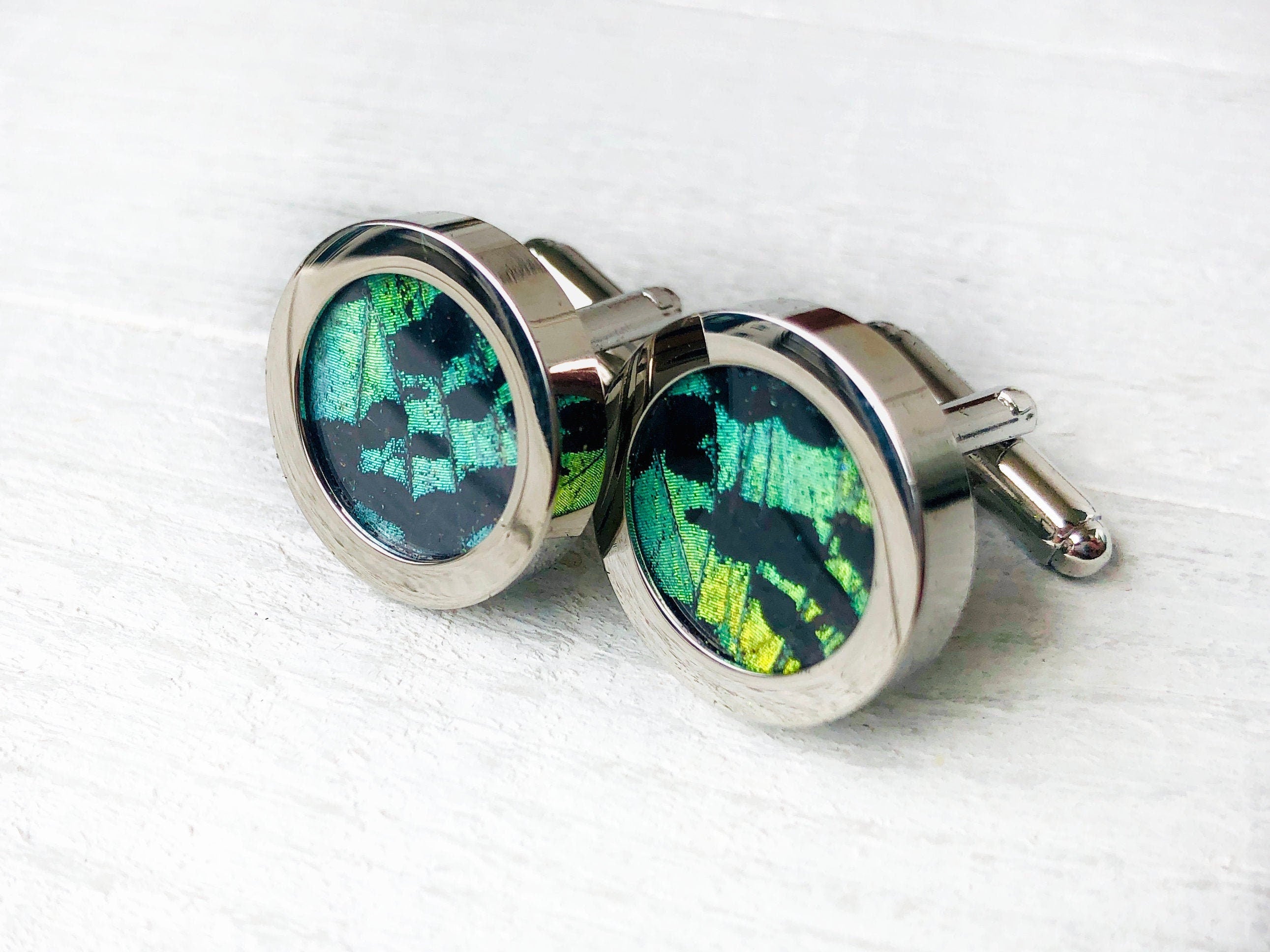 Real Sunset moth cufflinks for groomsmen gift ideas Green cufflinks for groom Personalized cufflinks Camo cuff links for wedding gift