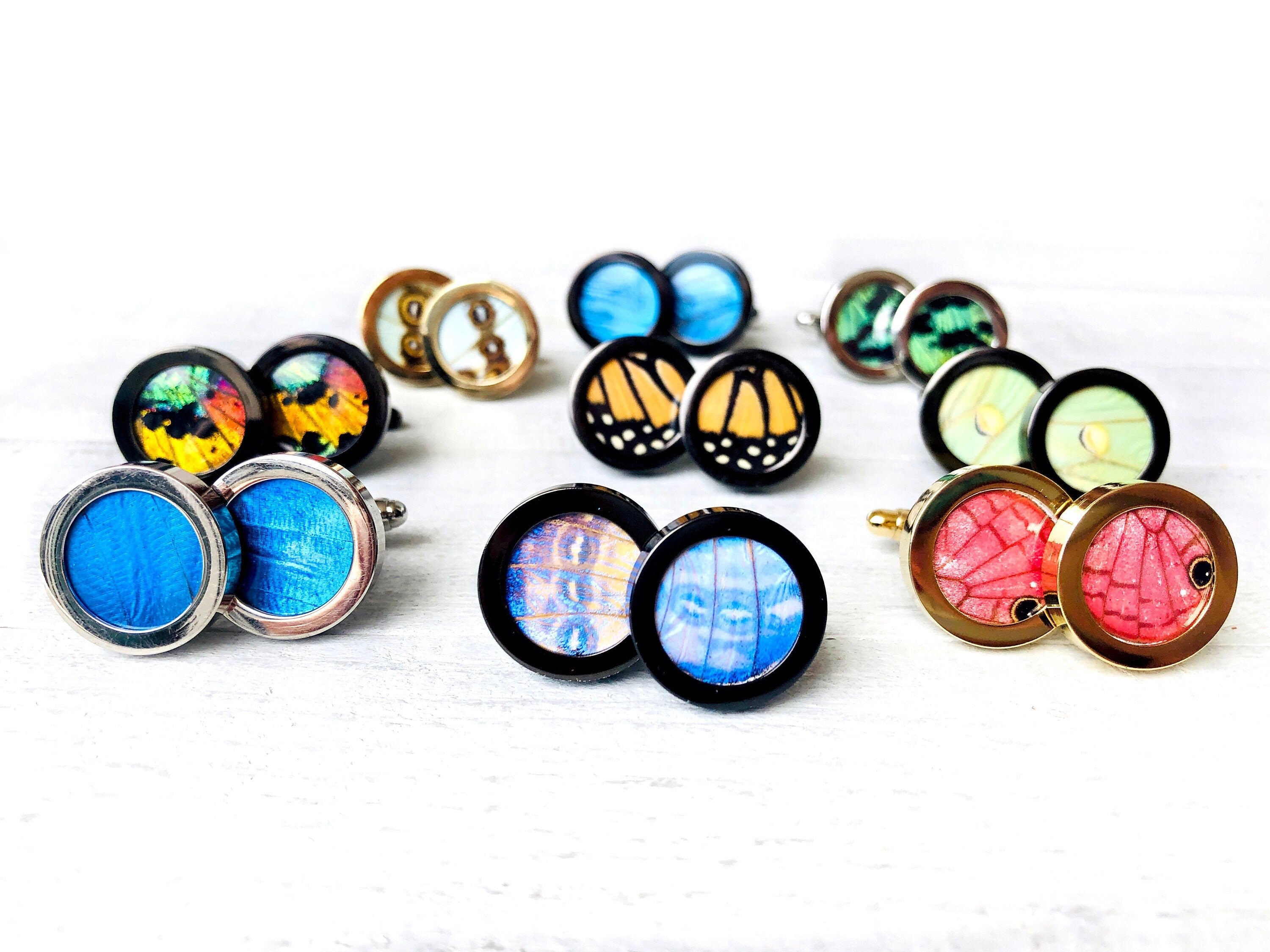 Real Butterfly cufflinks for groomsmen set of 1 2 3 4 5 6 7 8 Framed butterfly wing cufflinks for men Personalized cufflinks for wedding
