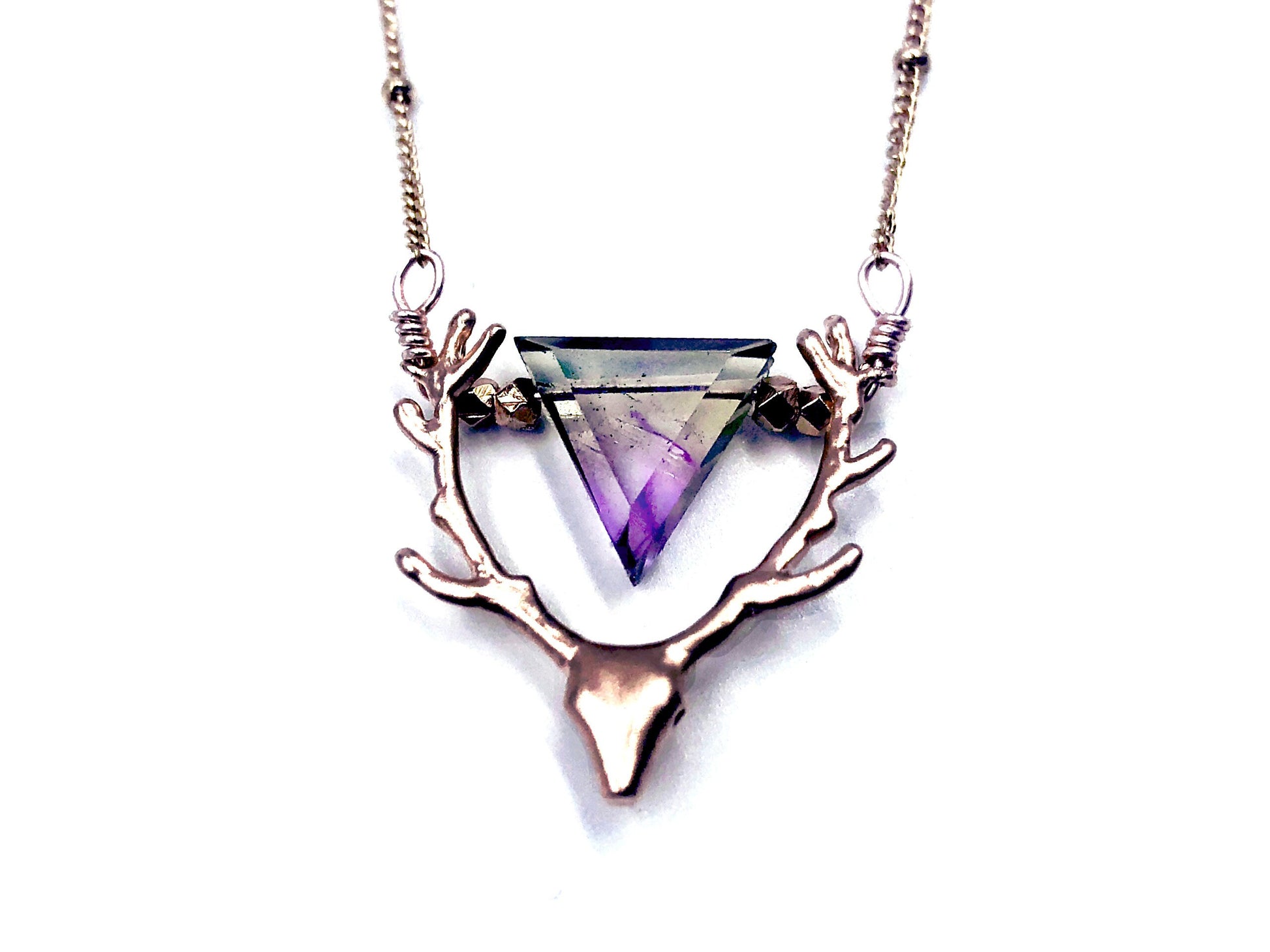 Raw emerald necklace for women Deer head necklace May birthstone necklace Taurus necklace Silver deer antler necklace Raw emerald pendant