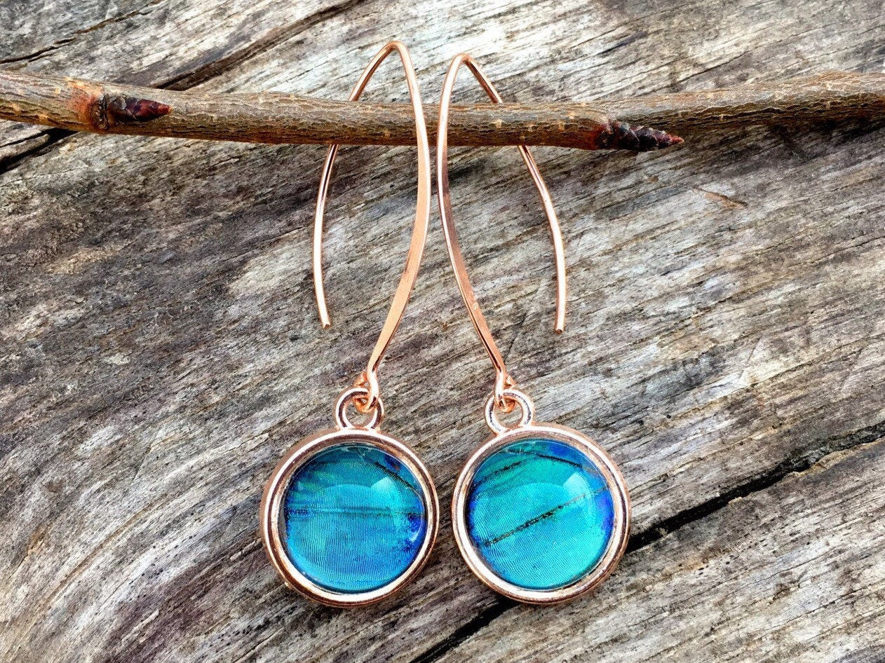 Real butterfly wing jewelry Rose gold threader earrings Most popular items Most popular earrings Butterfly wing earrings 14K Gold