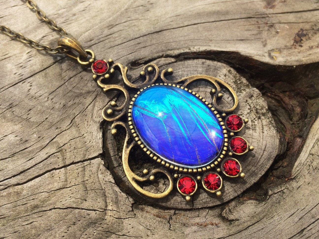 Real butterfly wing necklace 1920s necklace Art Deco necklace Flapper necklace Vintage style jewelry 1920s jewelry Blue morpho butterfly