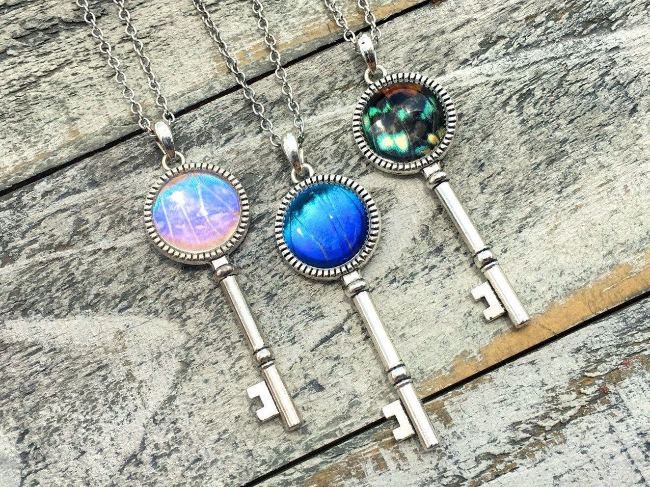 Real Butterfly Wing Skeleton key necklaces for women Key to my heart necklace Silver Key Necklace Real estate gifts for clients