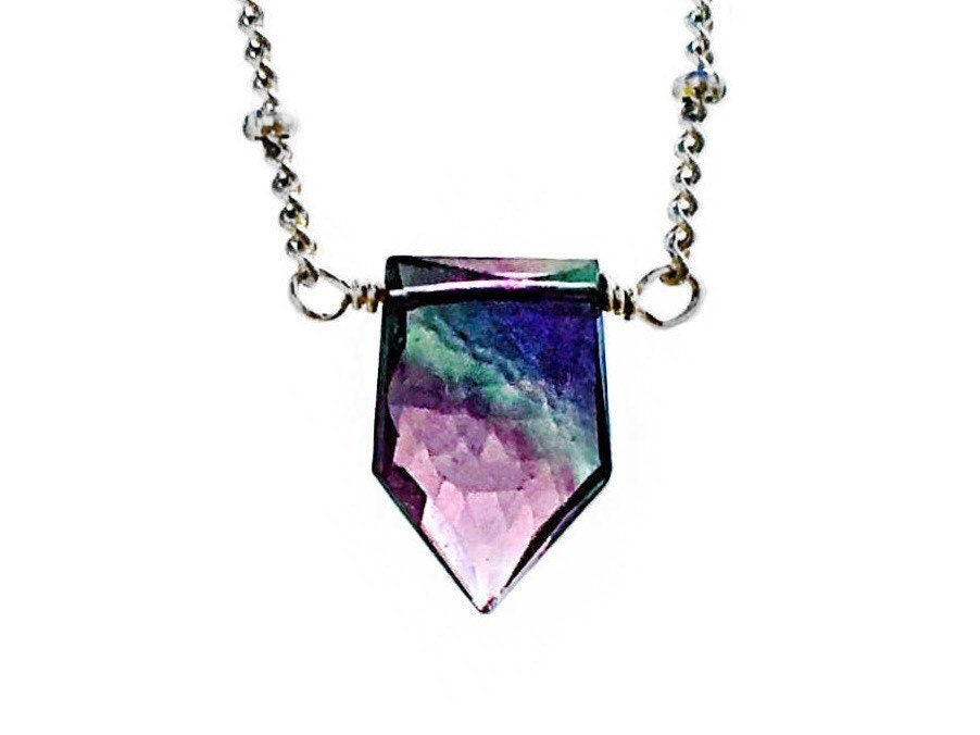 Fluorite necklace Purple and green Fluorite jewelry Raw Fluorite necklace Green amethyst pendant Dainty crystal Rainbow Fluorite point