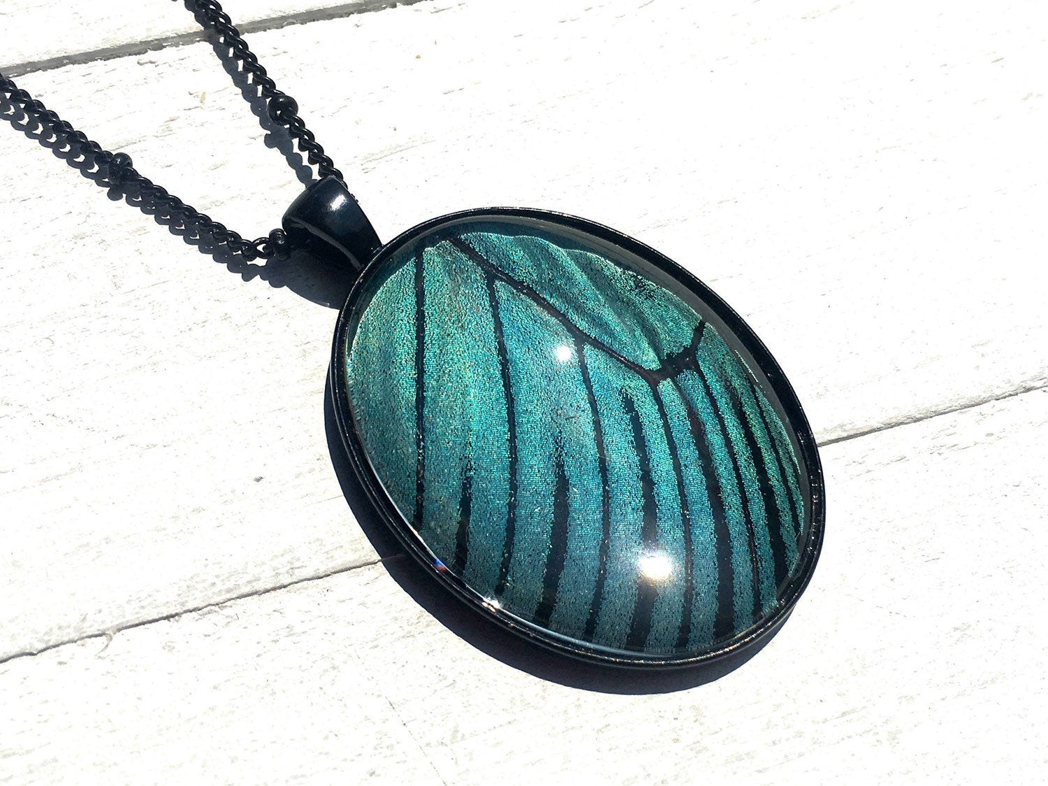 Preserved butterfly wing necklace Black necklace women Long black chain necklace for women pressed flower necklace All black everything