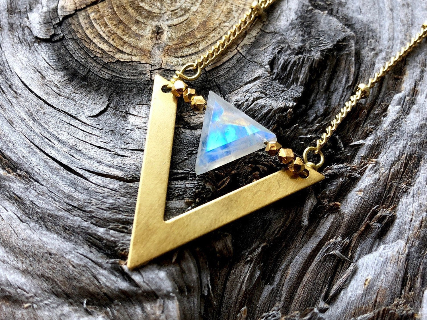 Raw moonstone necklace Geometric moonstone jewelry Rainbow moonstone crystal necklace Moon stone necklace Rose gold Moonstone pendant