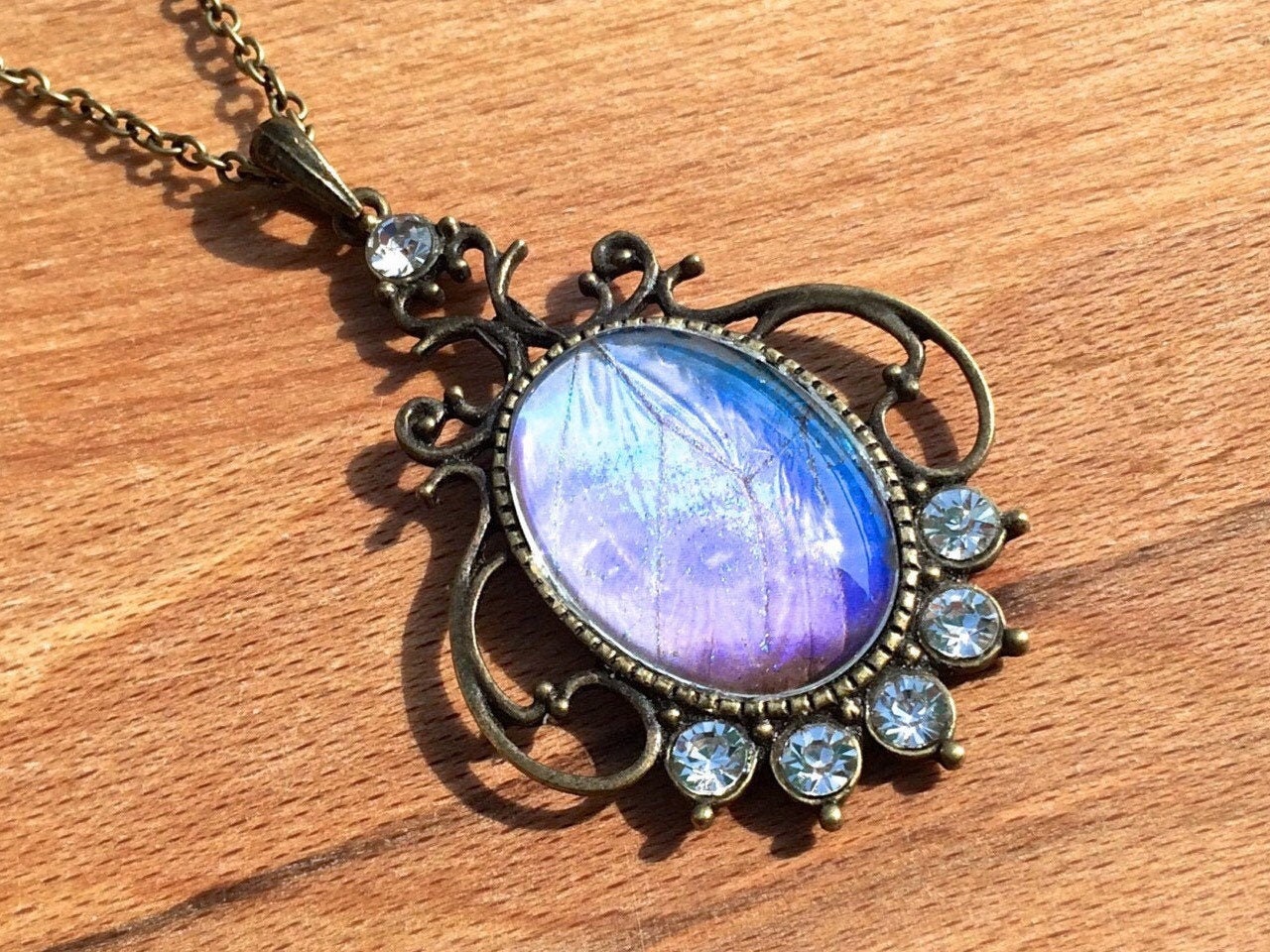 REAL Butterfly Wing Necklace Unique Gifts for sisters Boho wedding jewelry Opalite crystal necklace Vampire Diaries