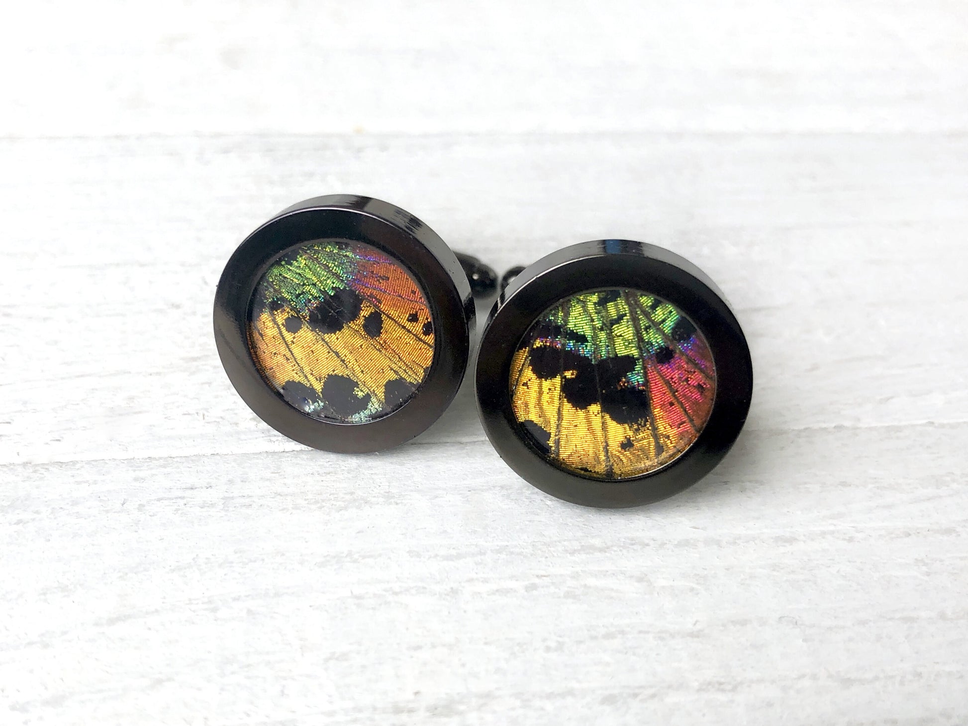 Real Butterfly cuff links Rainbow cufflinks Wedding gift for men who have everything Cool cuff links Personalized cuff links for Groomsmen
