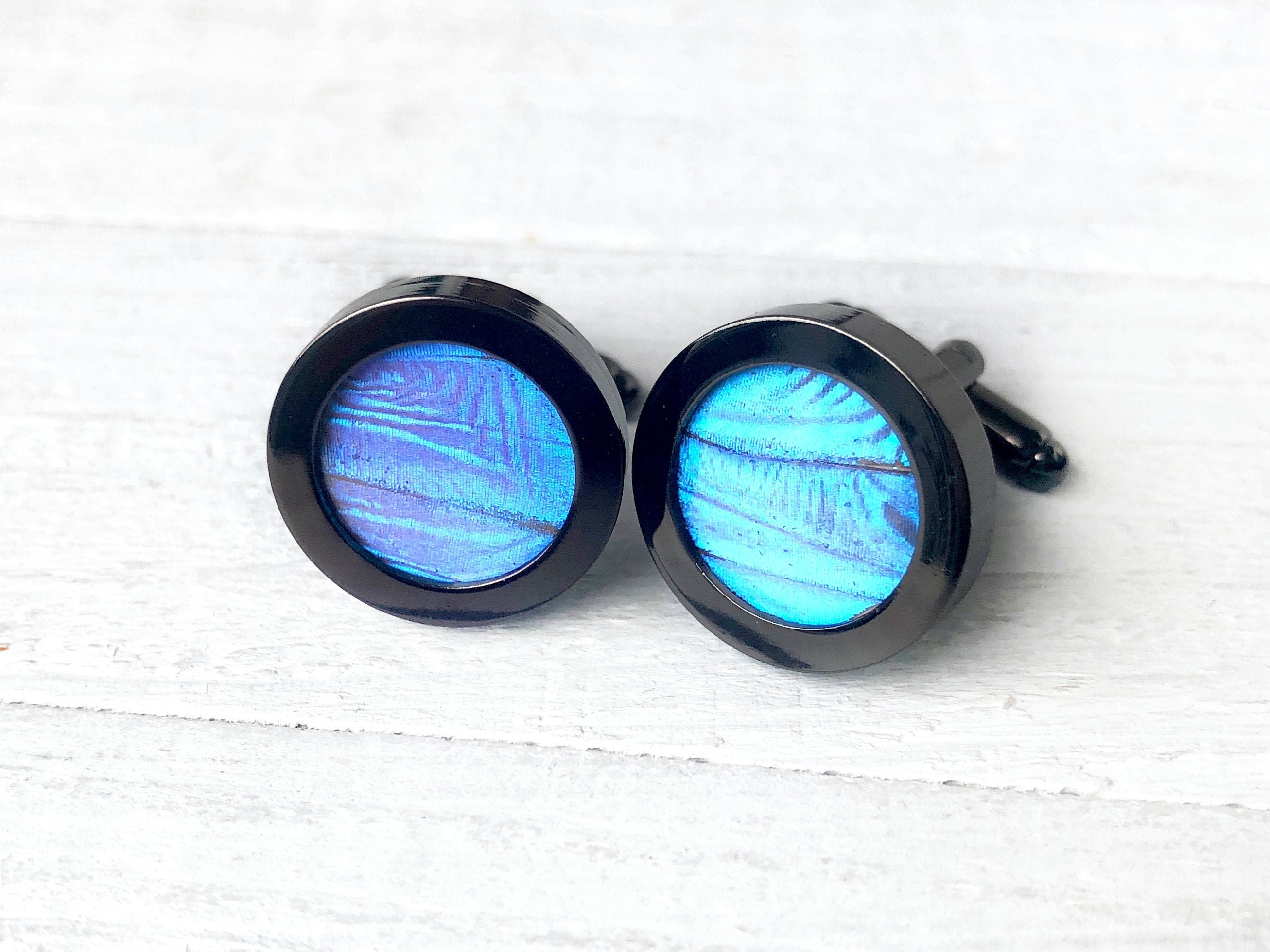 Real Insect cufflinks for men Blue Morpho butterfly wing cufflinks for groom Bespoke cufflinks for wedding Novelty cufflinks for groomsmen
