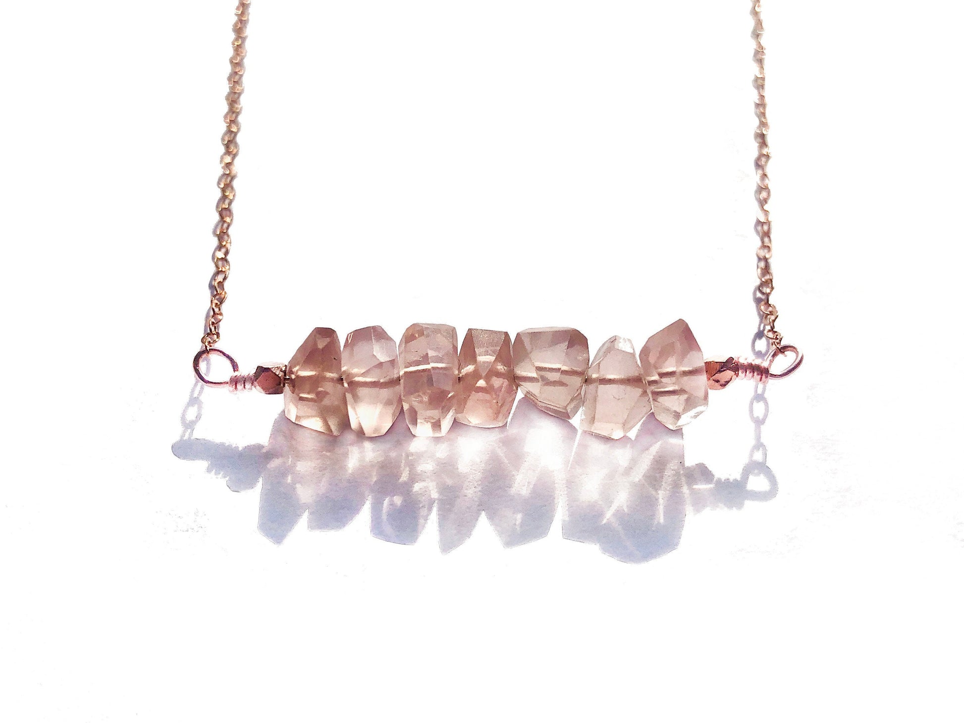 Rose quartz bar necklace Raw rose quartz necklace Gemstone bar necklace Healing rose quartz jewelry January birthstone necklace for mom