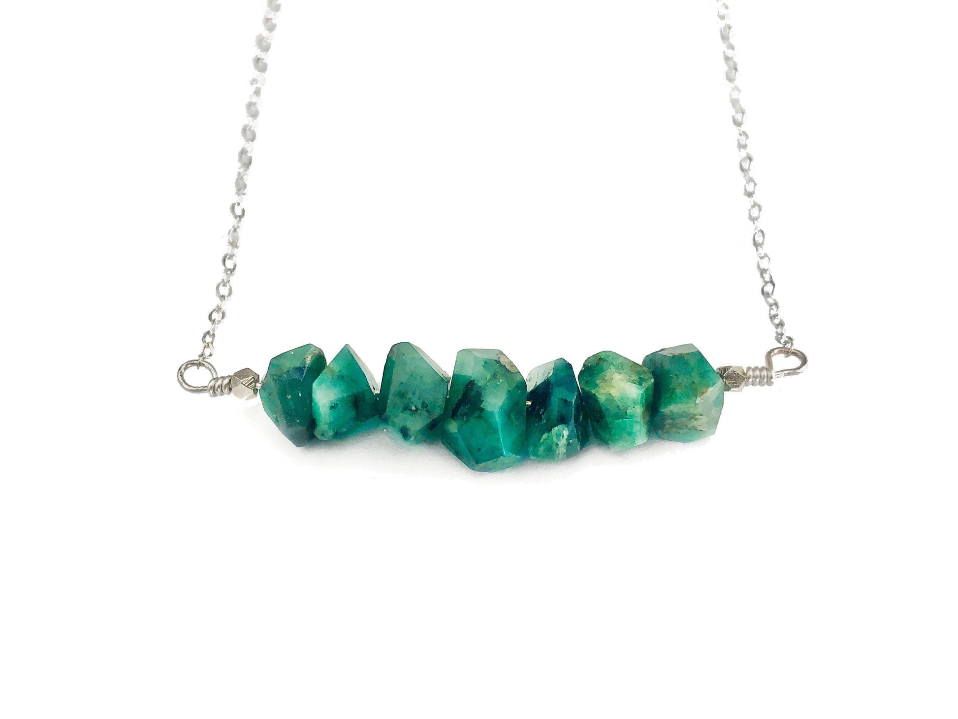 Raw emerald necklace May birthstone necklace Gemini necklace Genuine emerald pendant Taurus necklace Natural emerald jewelry Emerald bar