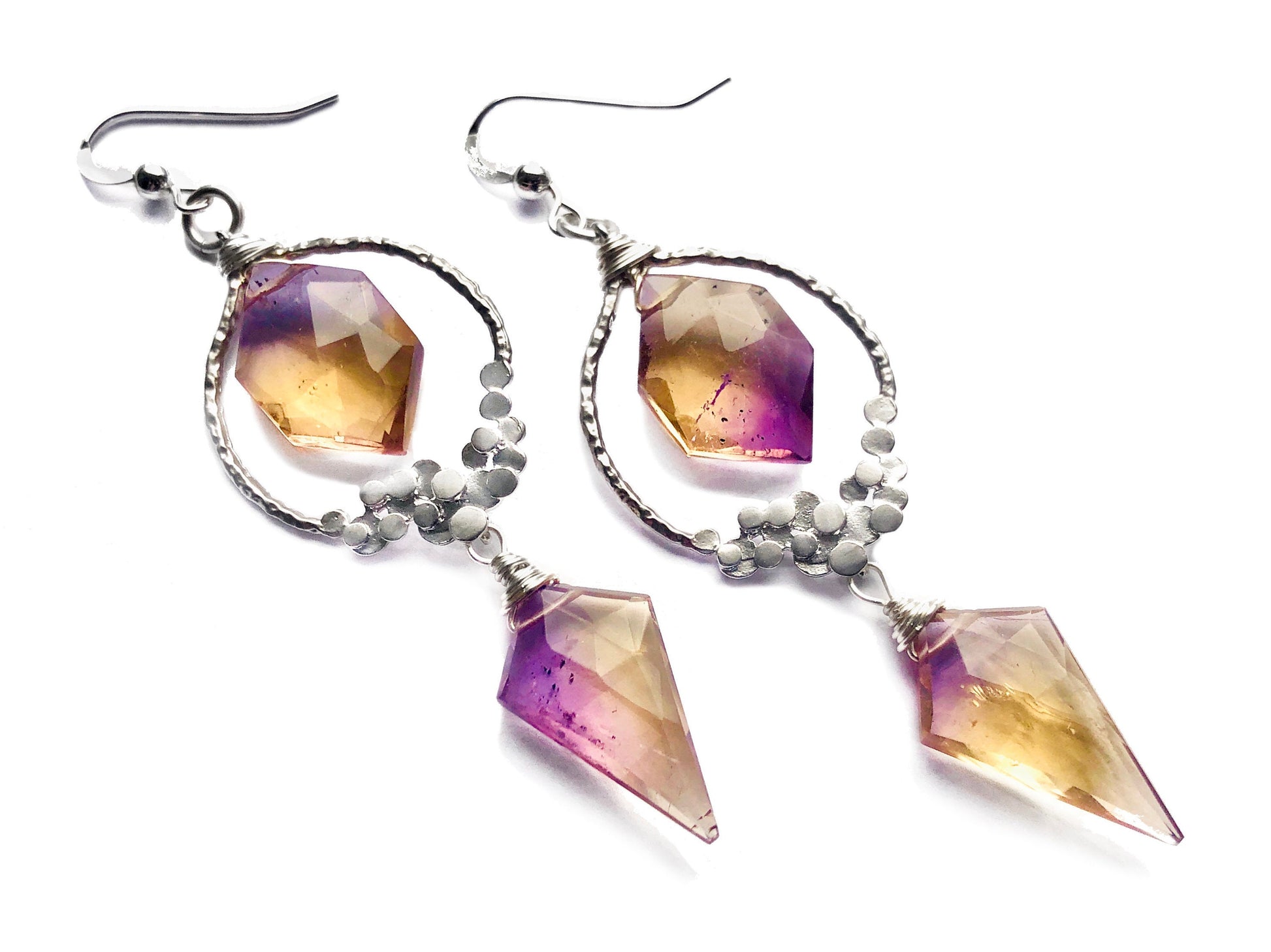 Ametrine earrings Raw gemstone earrings Genuine ametrine jewelry Raw citrine earrings Long gemstone earrings Citrine dangle earrings