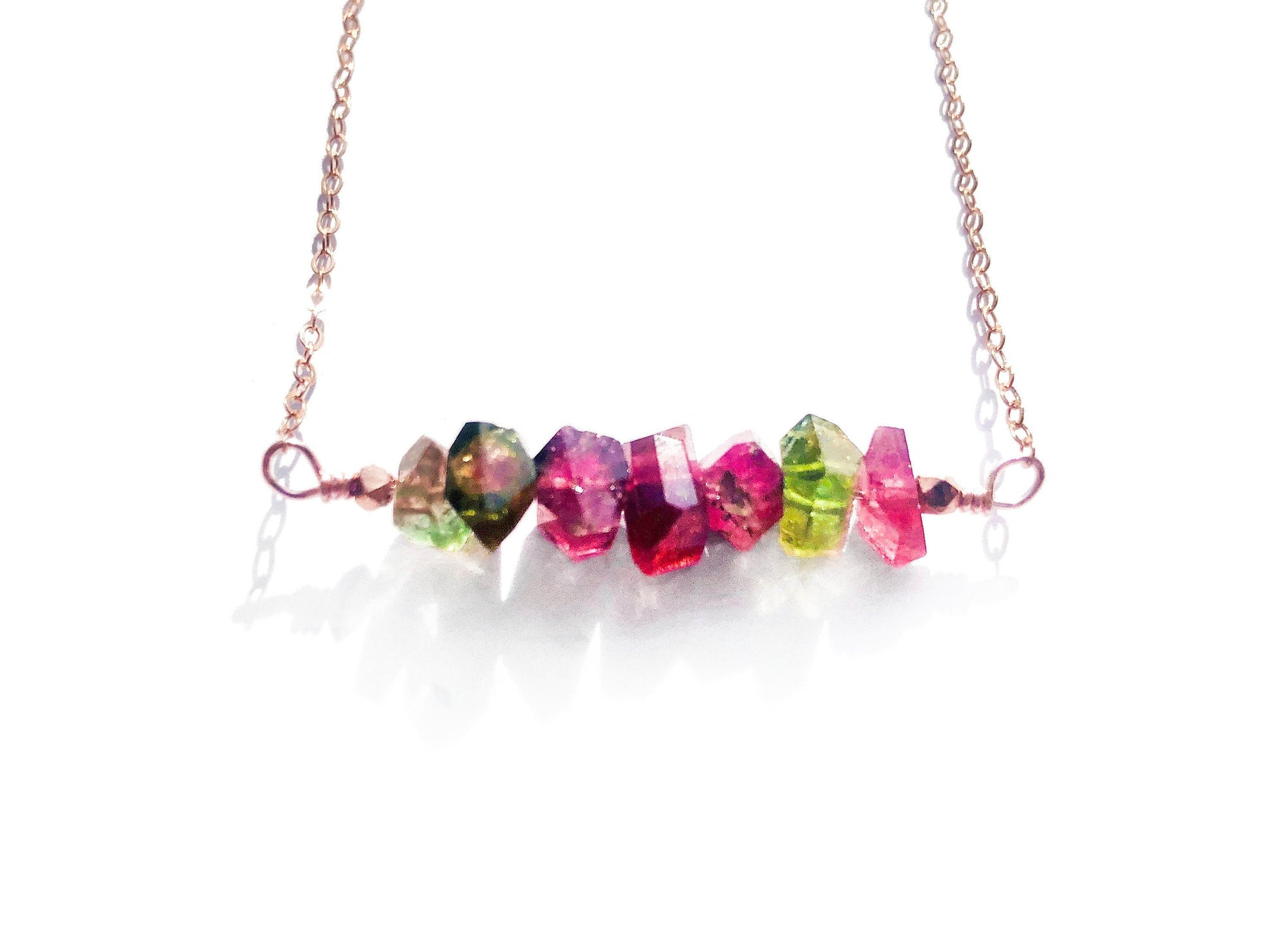 Watermelon tourmaline jewelry Raw tourmaline necklace October birthstone necklace Libra necklace Pink tourmaline crystal necklace