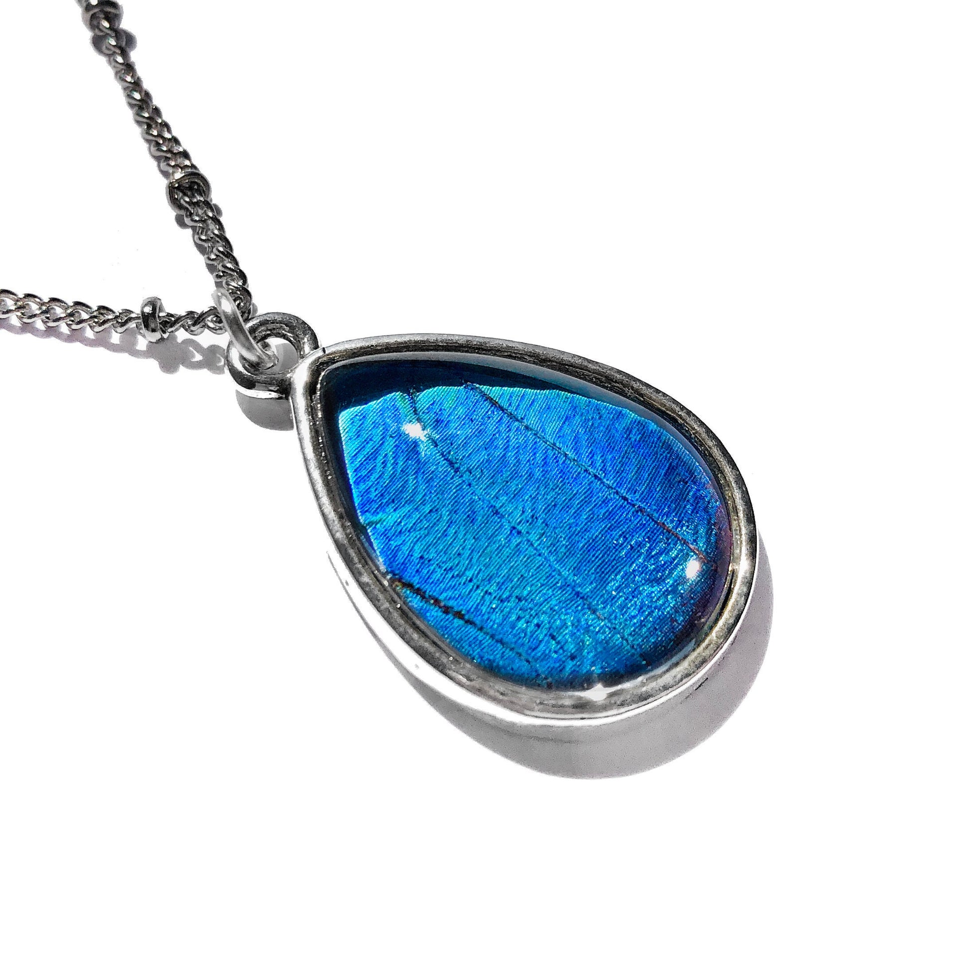 Real Blue Morpho Butterfly necklace silver Handmade christmas gifts for mom Something blue for bride from mom Pressed butterfly wing jewelry