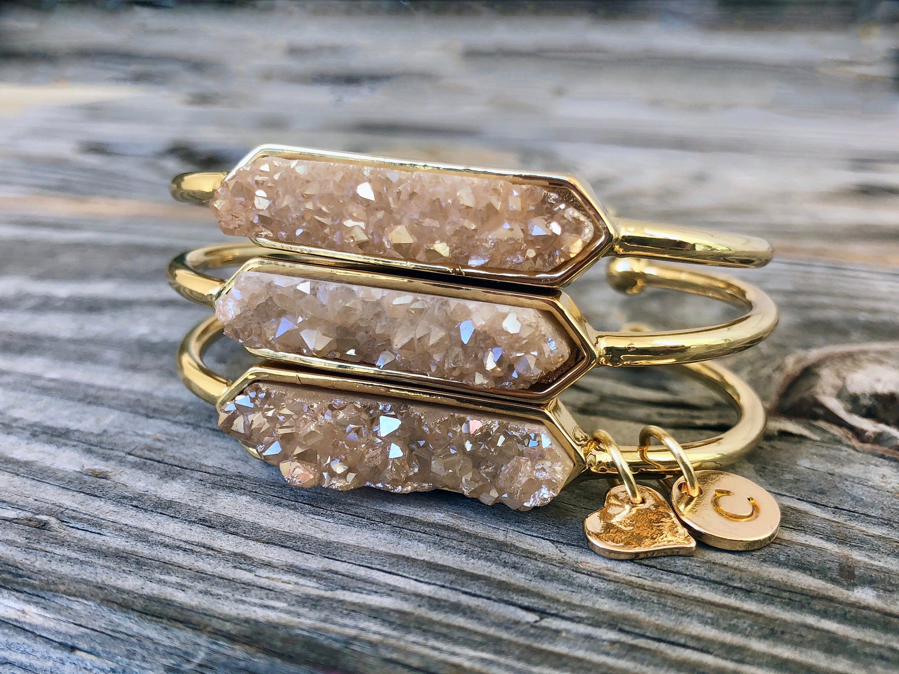 Druzy bracelet Gold bracelets for women Raw gemstone jewelry Best selling items Stone bracelet Gemstone bracelet Raw druzy jewelry Champagne