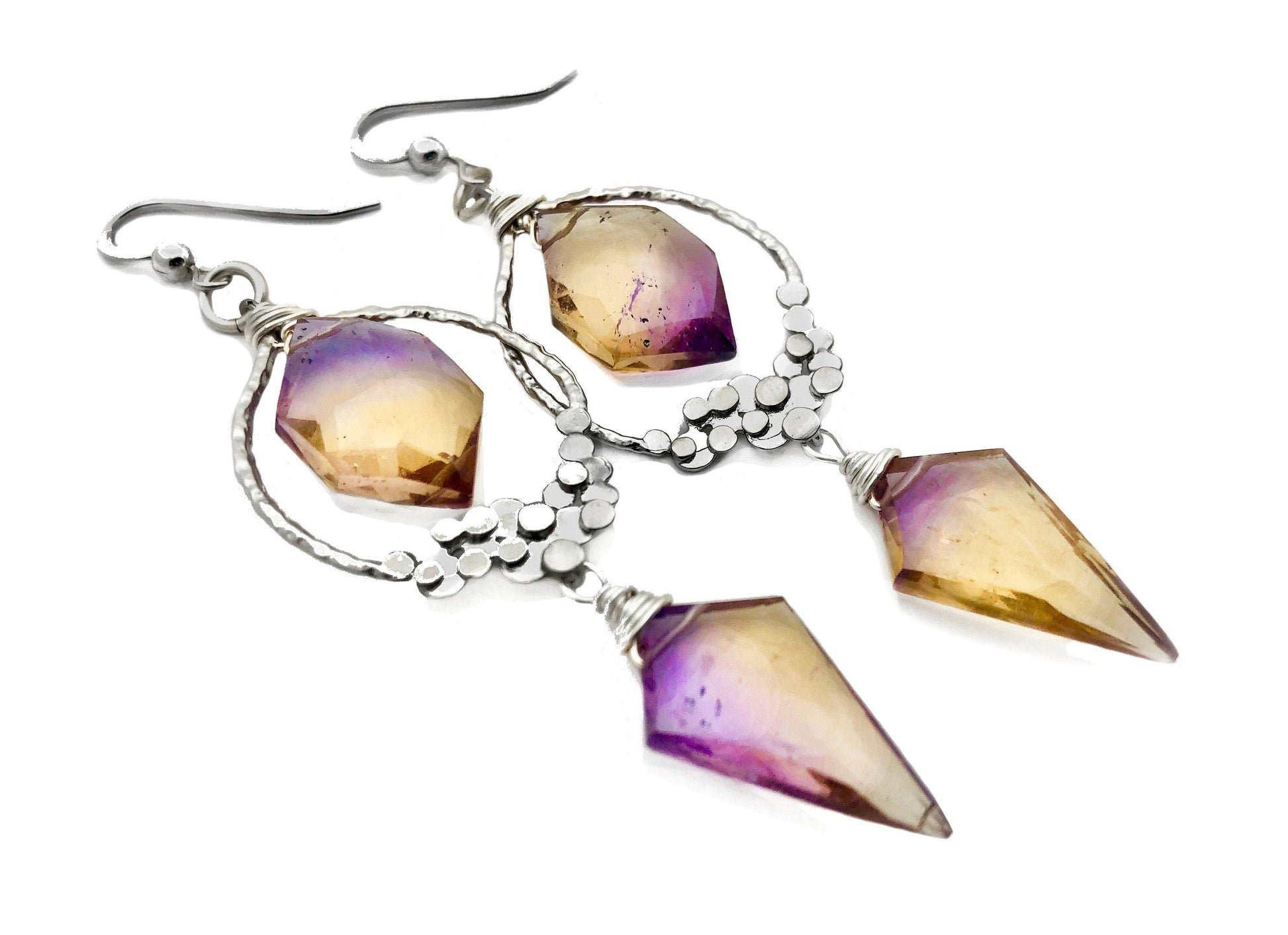 Ametrine earrings Raw gemstone earrings Genuine ametrine jewelry Raw citrine earrings Long gemstone earrings Citrine dangle earrings