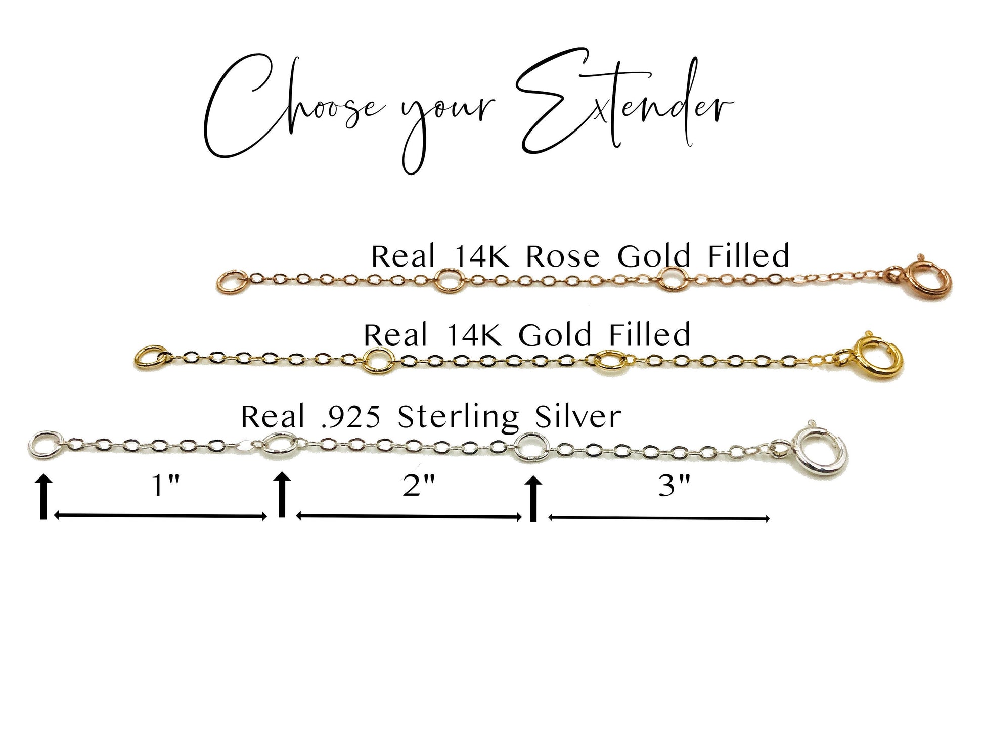 Necklace extender Sterling silver extension chain 14k gold bracelet extender 3" Adjustable chain extender rose gold Anklet extender