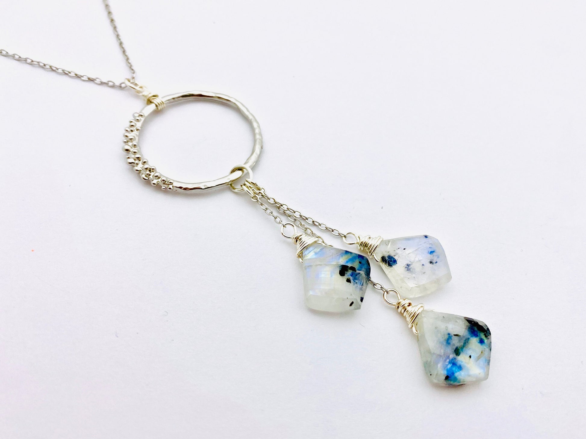 Rainbow moonstone necklace Handmade necklace silver lariat necklace crystal moonstone jewelry Handmade jewelry for women Crystal necklace