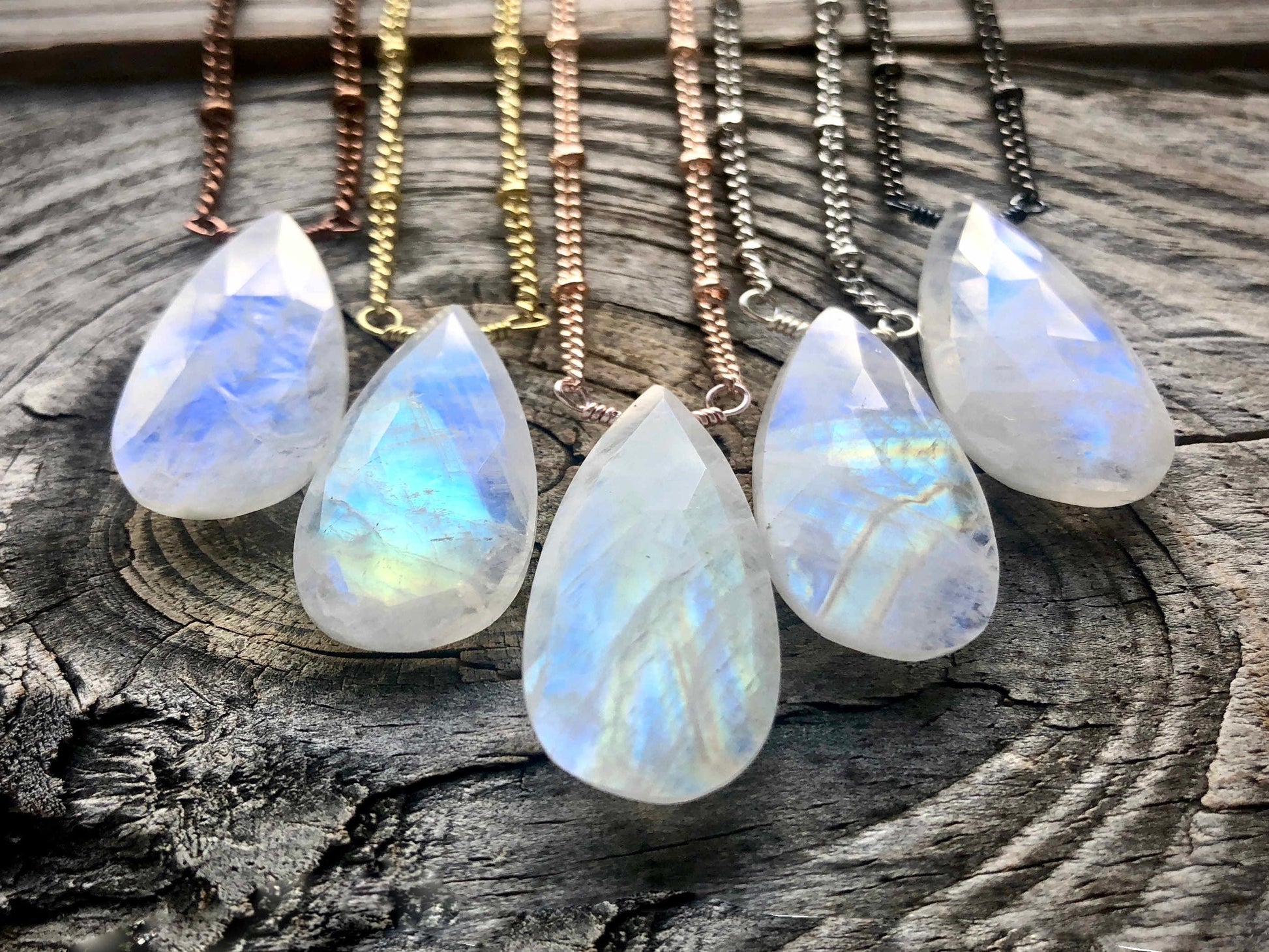 Blue moonstone necklace June birthstone necklace Gemini necklace June birthday gift Gemini gifts Rainbow moonstone jewelry Rose Gold Silver