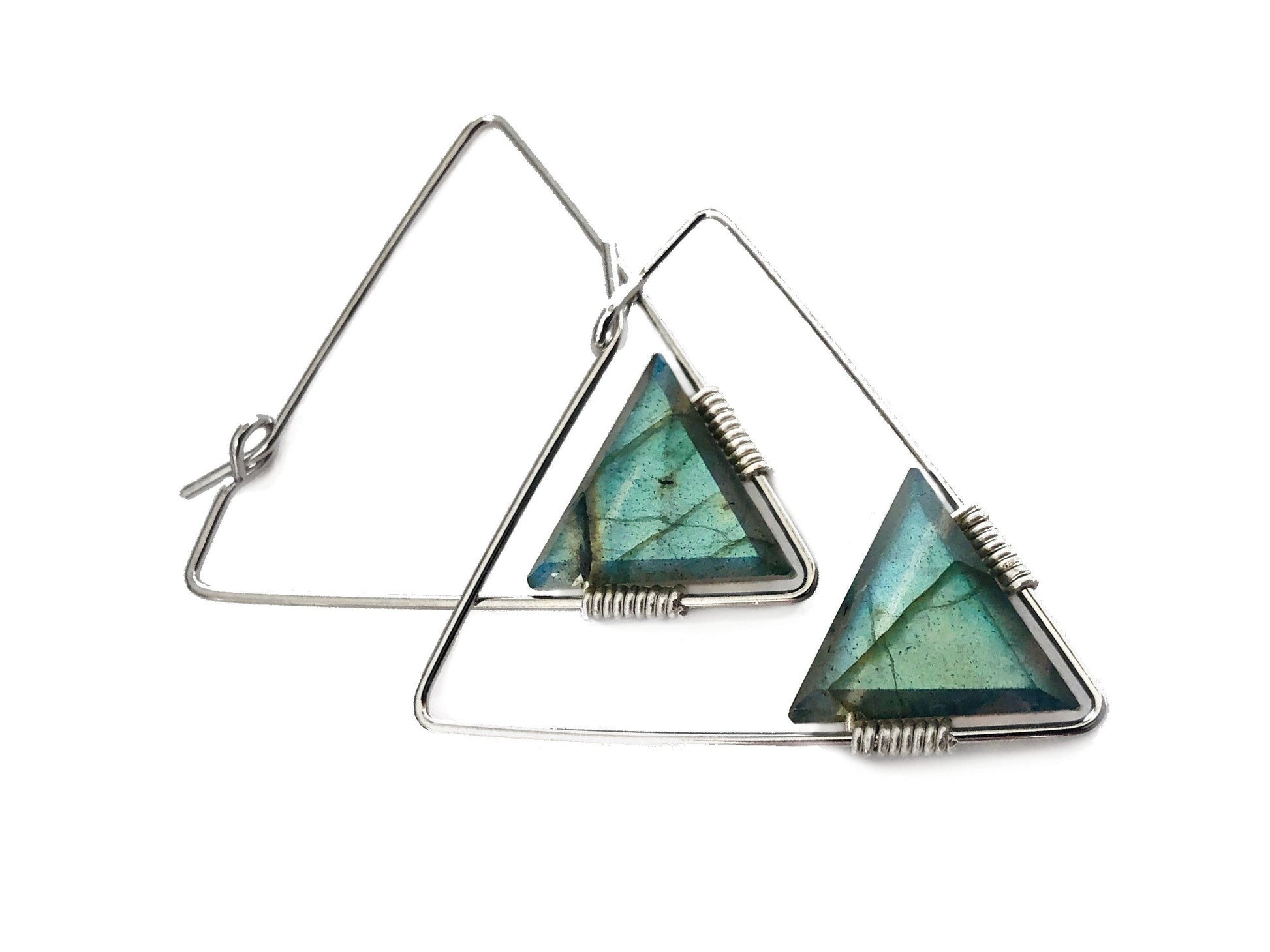 Moonstone earrings Geometric hoop earrings Triangle earrings Raw moonstone hoop earrings Triangle hoop earrings Triangle gemstone earrings