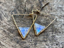 Blue green labradorite earrings Triangle hoop earrings Raw labradorite Earrings Triangle hoops Silver triangle earrings Gemstone hoops