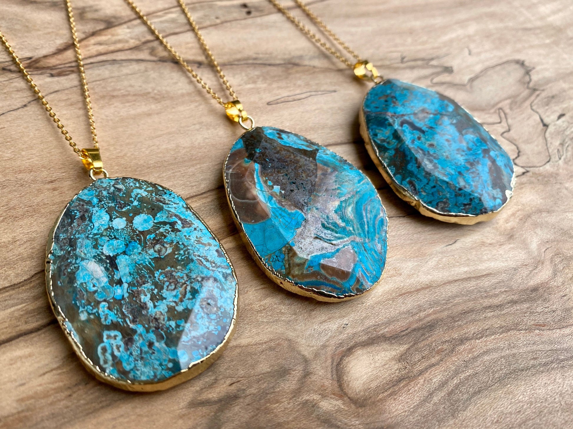 Ocean jasper necklace for women Atlantis crystal necklace Chrysocolla necklace Boho turquoise jewelry Ocean jasper palm stone Blue agate
