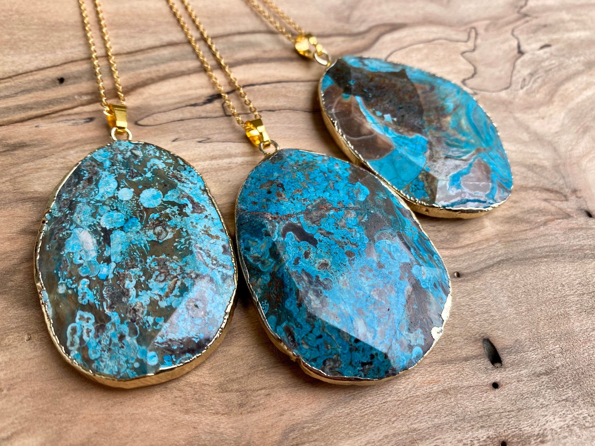 Ocean jasper necklace for women Atlantis crystal necklace Chrysocolla necklace Boho turquoise jewelry Ocean jasper palm stone Blue agate
