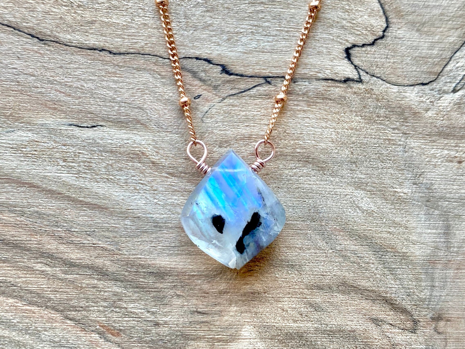 Natural moonstone necklaces for her Rainbow moonstone jewelry gift for her birthday Raw moon stone jewelry for women Peruvian Opal necklace