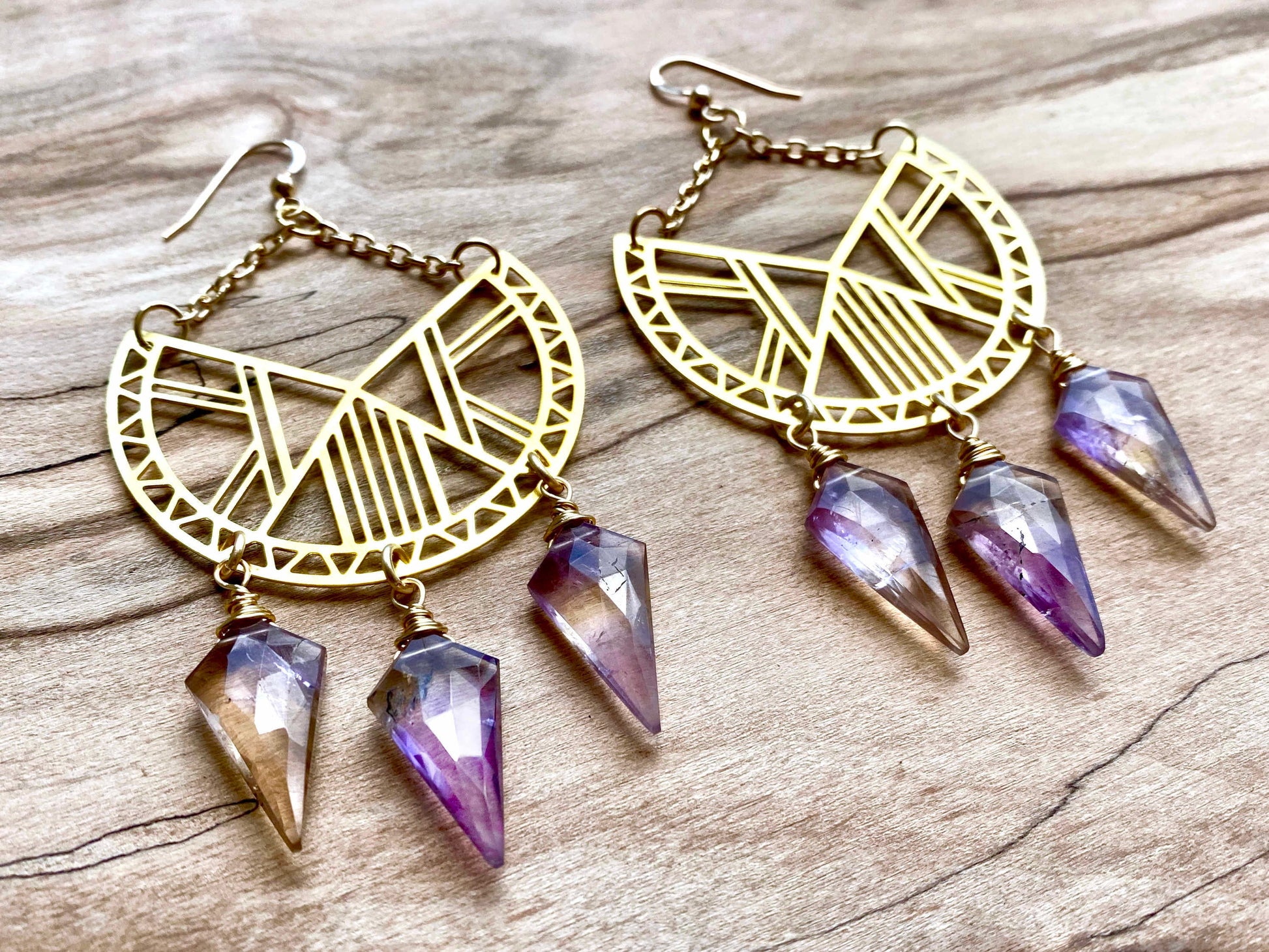Ametrine earrings Crystal chandelier earrings Raw crystal earrings Raw gemstone chandelier earrings Ametrine stone hoop earrings