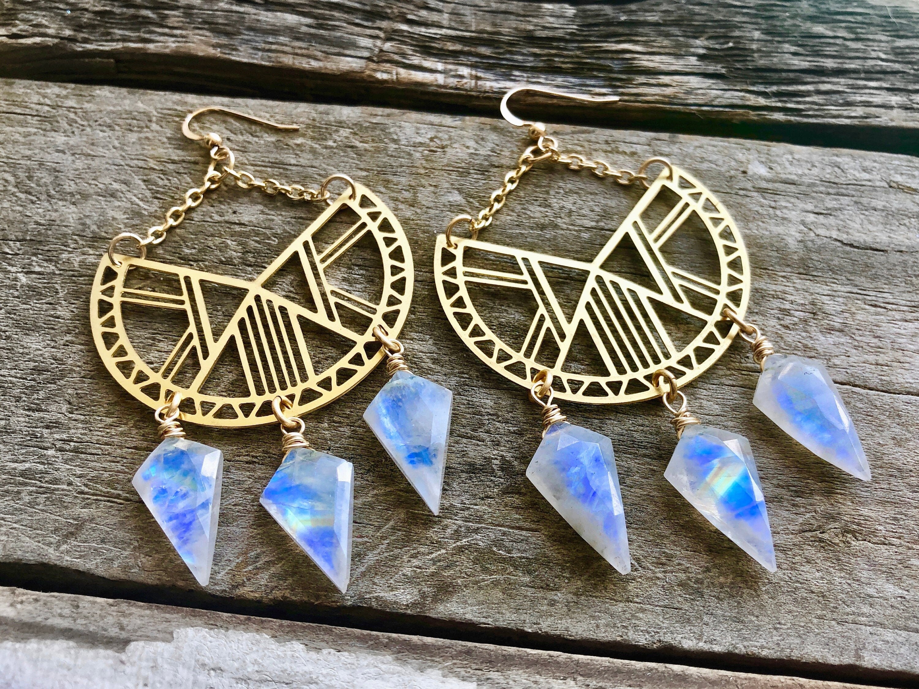 Raw labradorite earrings Large gemstone hoop earrings Large crystal hoop earrings Raw gemstone earrings Raw crystal statement earrings