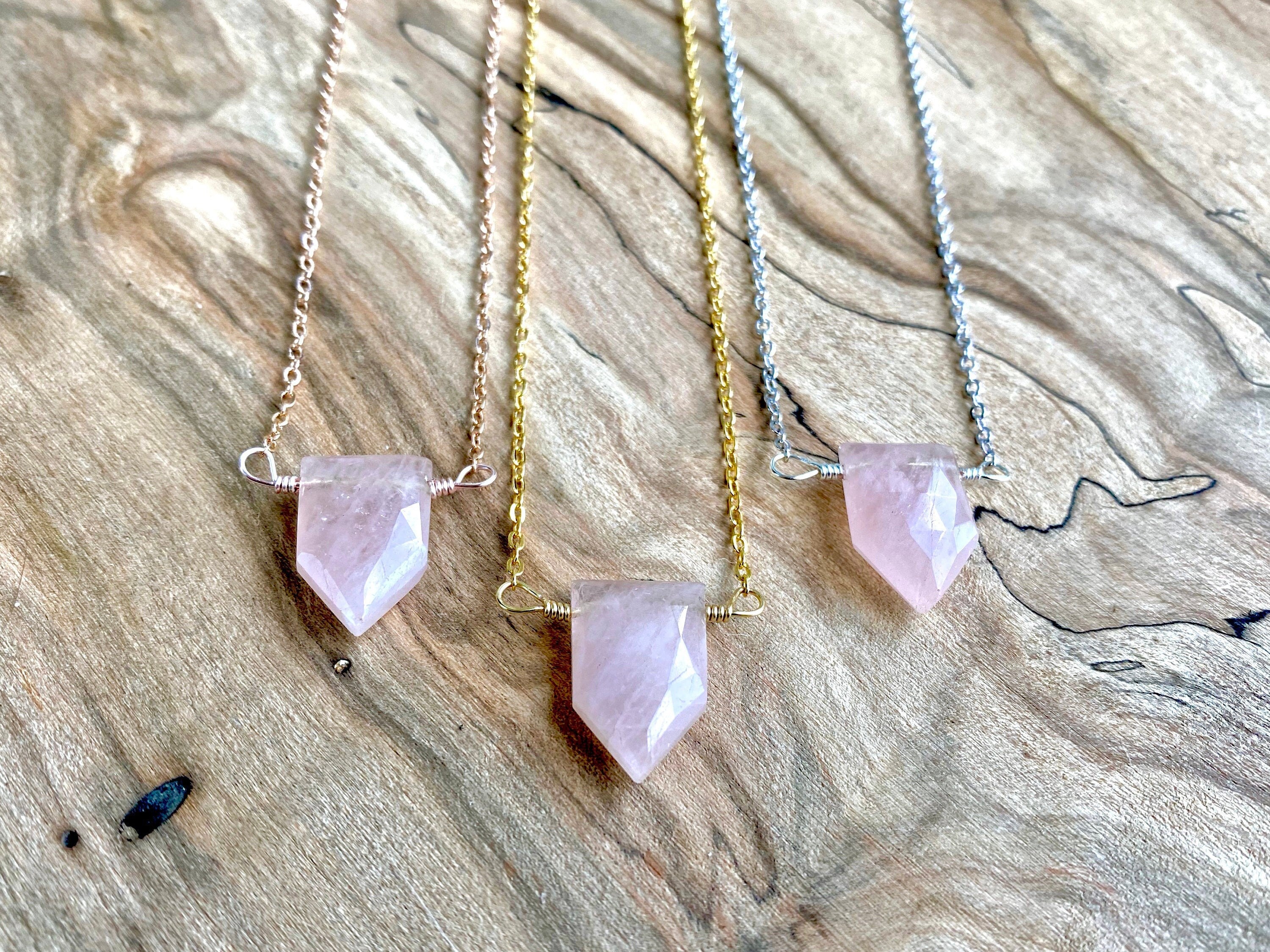 Raw rose quartz necklace for women Dainty rose quartz pendant Pink crystal necklace Real rose quartz jewelry Healing gemstone necklace