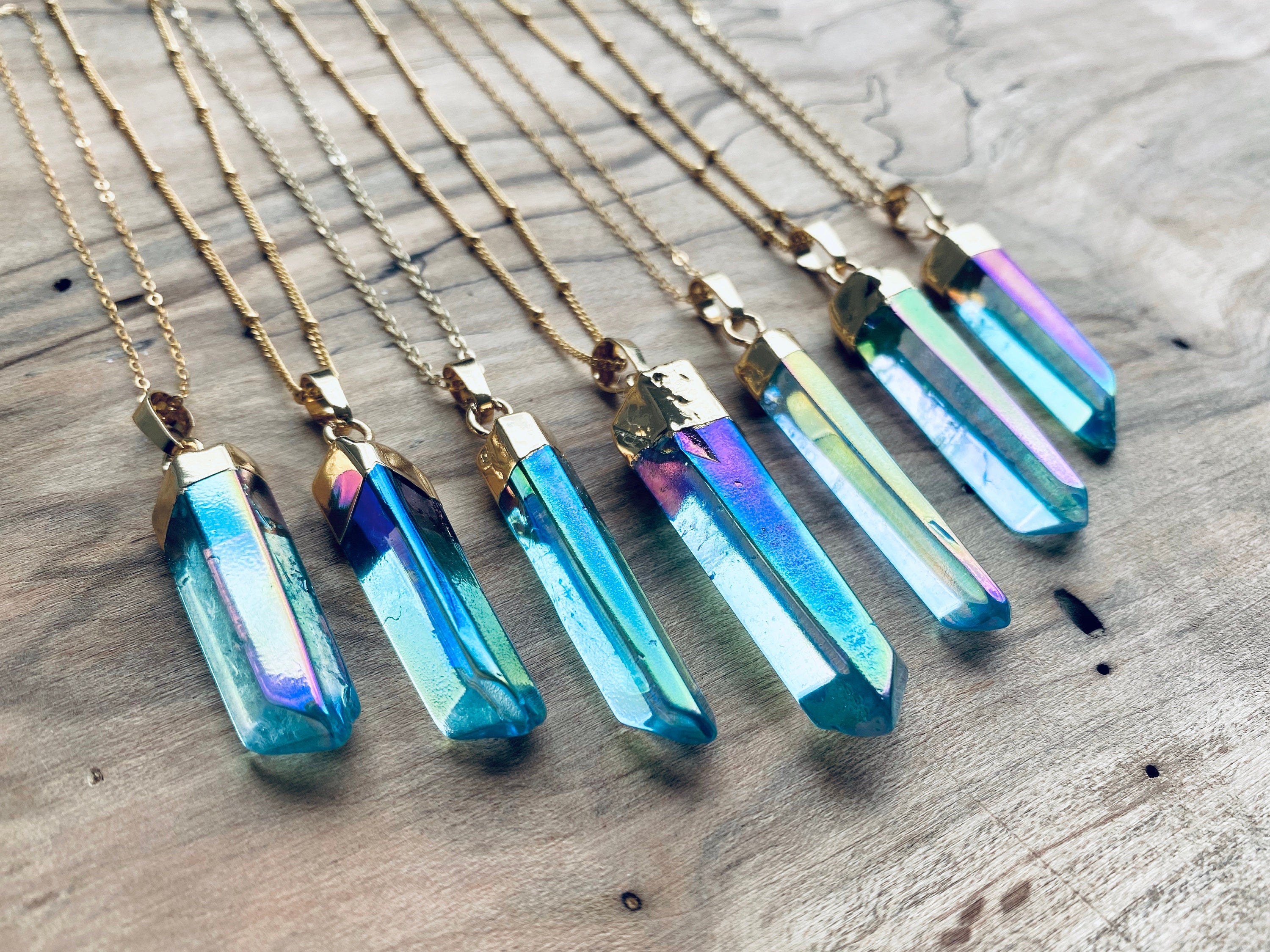 Raw Aqua Aura quartz necklace Aqua aura necklace Blue quartz necklace Quartz point necklace Aqua aura quartz pendant Blue crystal point