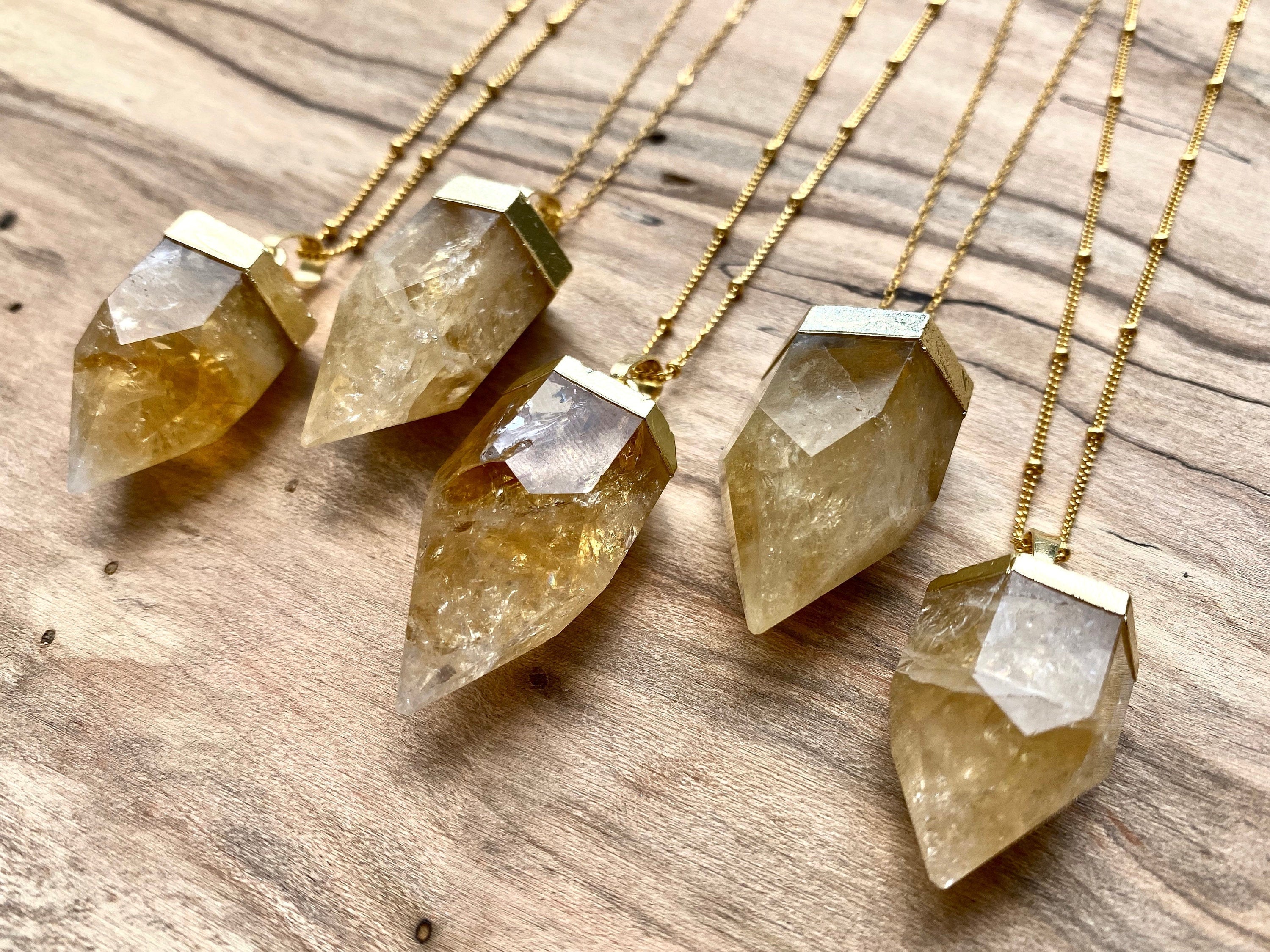 Raw Citrine point necklace Yellow citrine jewelry Natural citrine necklace for women Healing citrine necklace gold Orange citrine pendulum