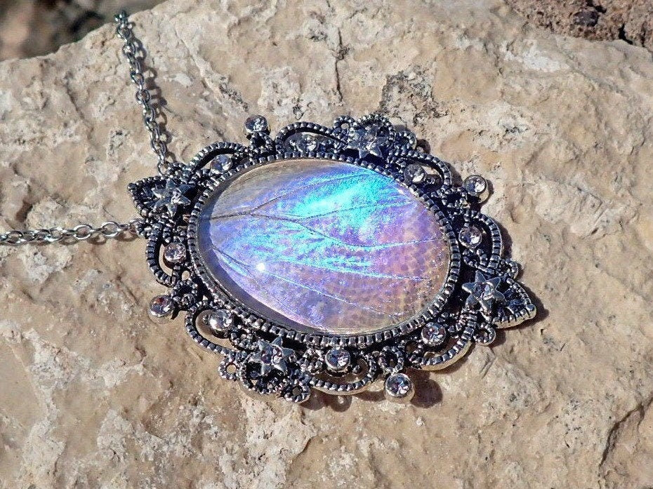 Real butterfly wing jewelry Unique necklaces for women Heirloom jewelry Pearl morpho butterfly necklace butterfly wing necklace