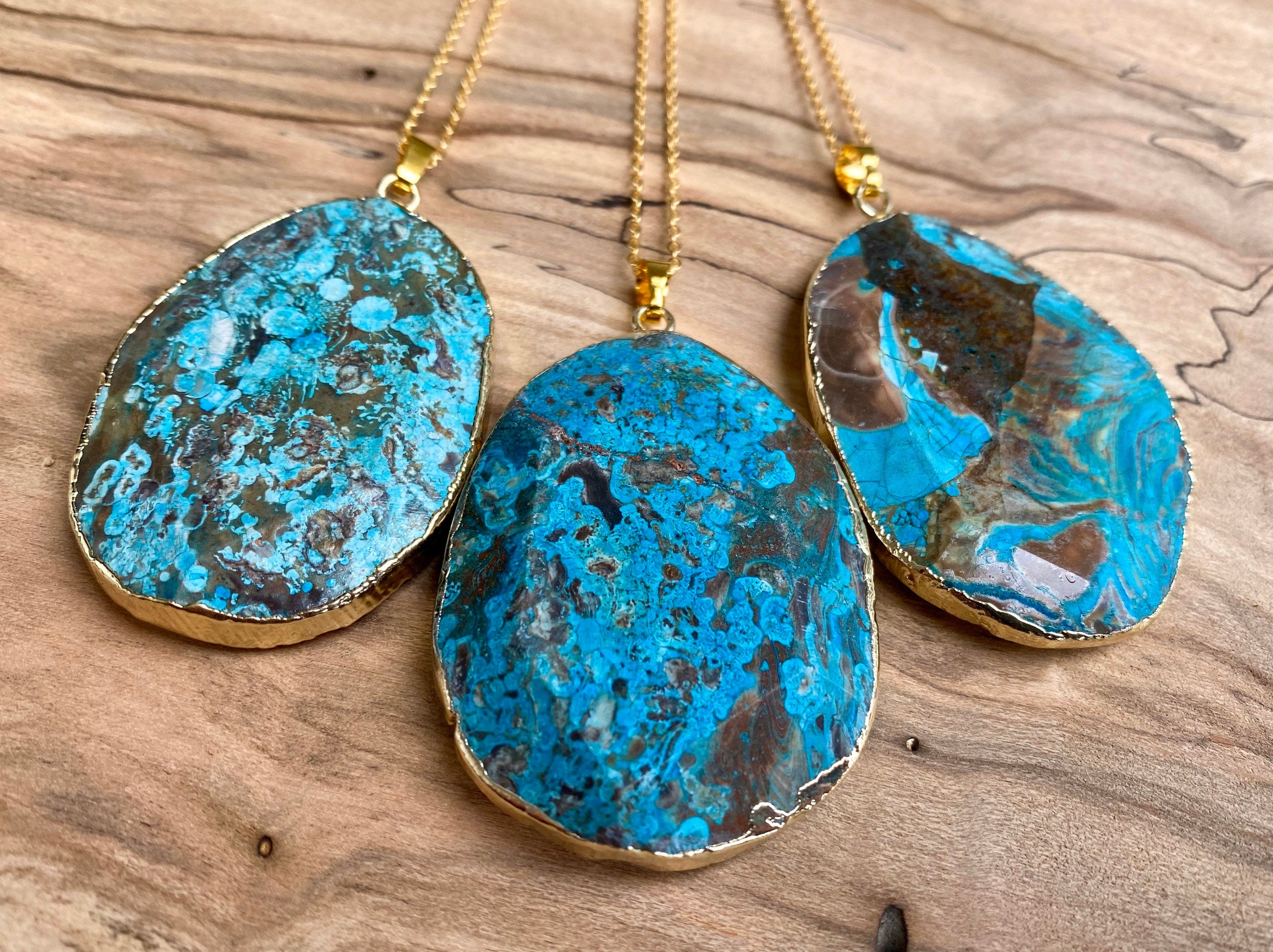Ocean jasper necklace for women Atlantis crystal necklace Chrysocolla necklace Boho turquoise jewelry Ocean jasper palm stone Blue agate