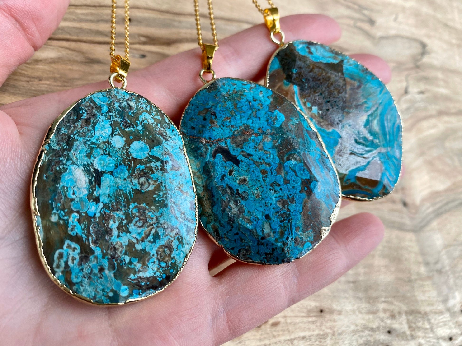 Ocean jasper necklace for women Atlantis crystal necklace Chrysocolla necklace Boho turquoise jewelry Ocean jasper palm stone Blue agate