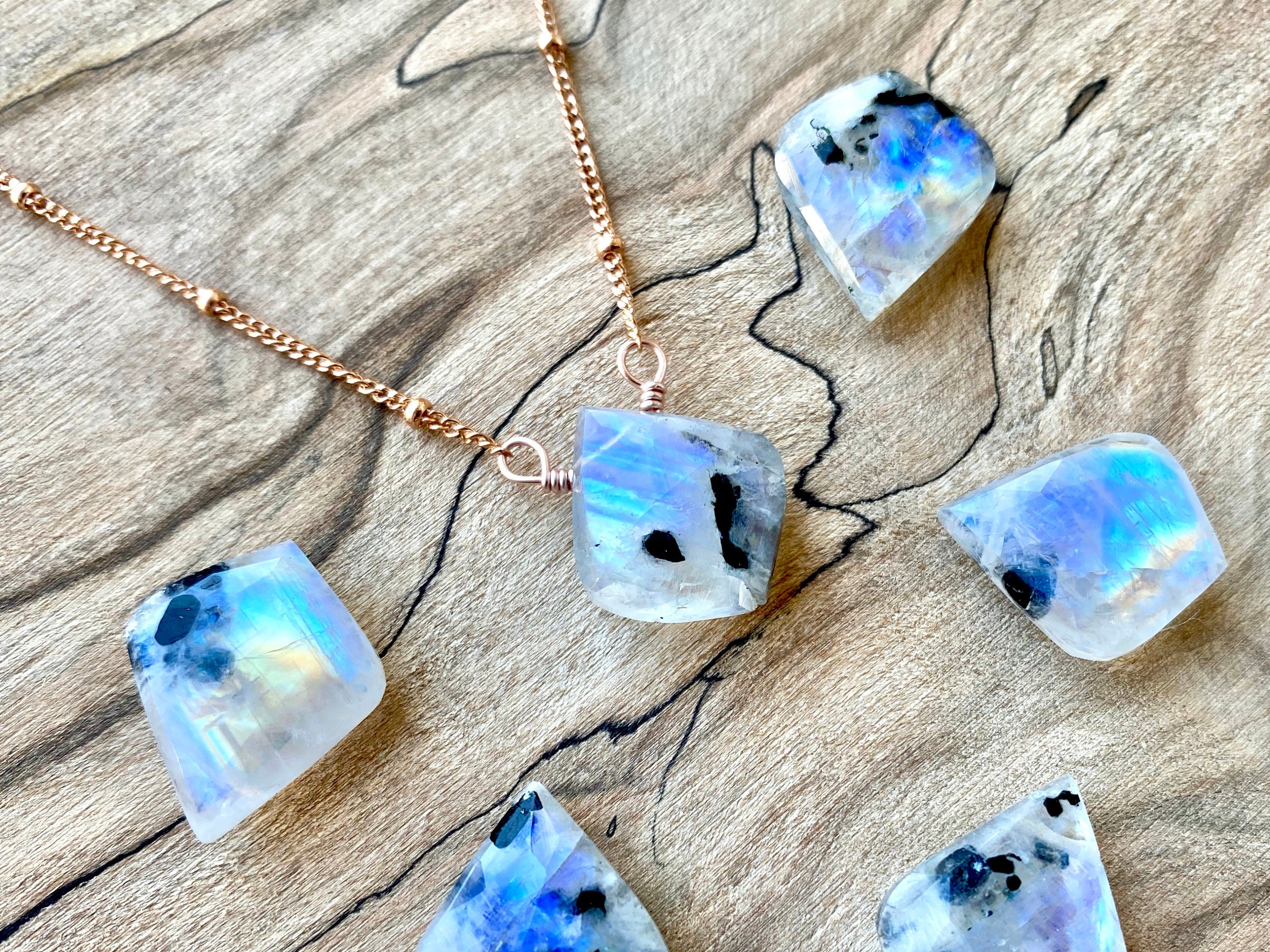Natural moonstone necklaces for her Rainbow moonstone jewelry gift for her birthday Raw moon stone jewelry for women Peruvian Opal necklace