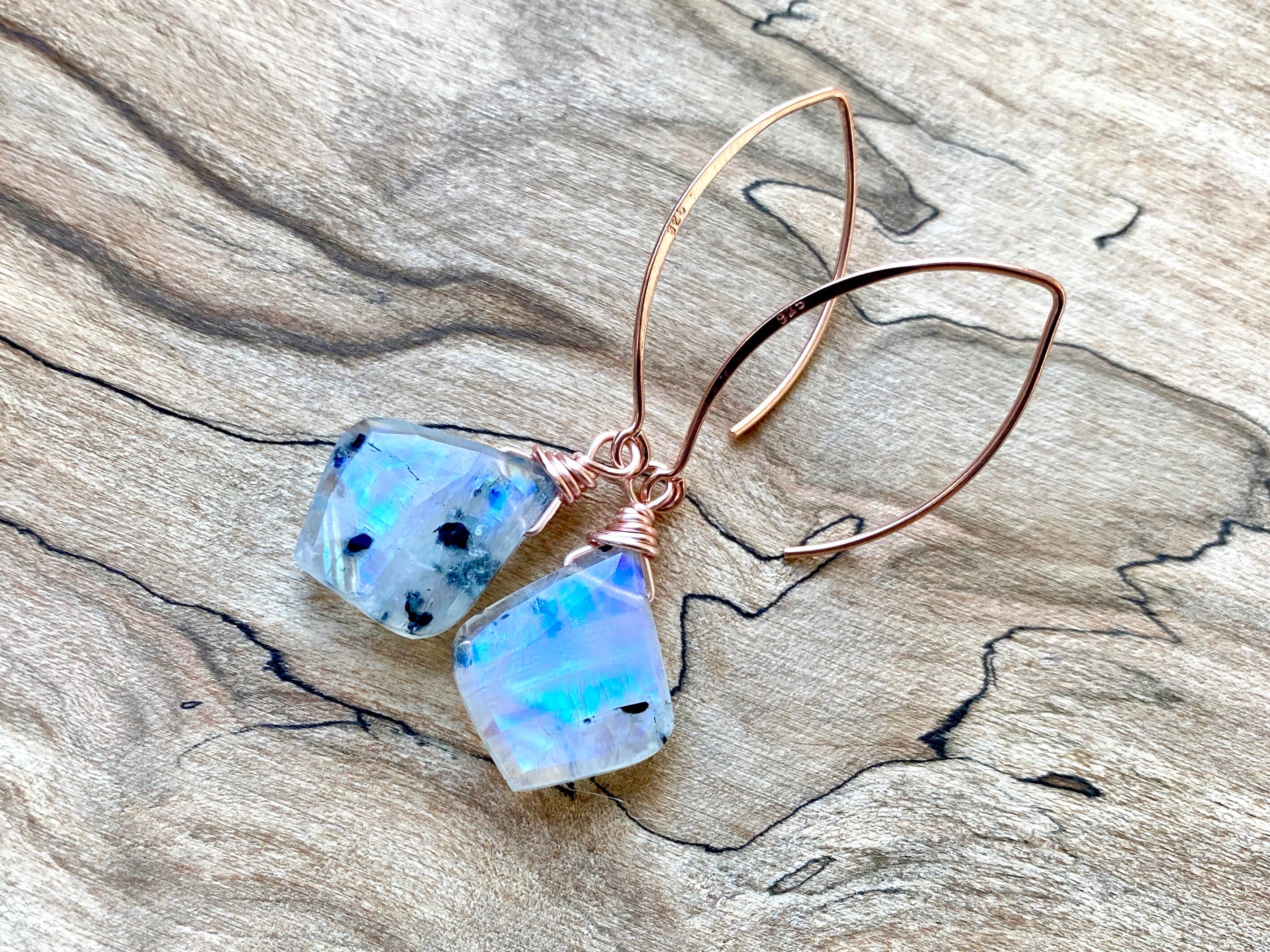 Rainbow moonstone earrings Raw moonstone jewelry gifts for women Real moonstone teardrop earrings Raw stone earrings Peruvian Opal earrings